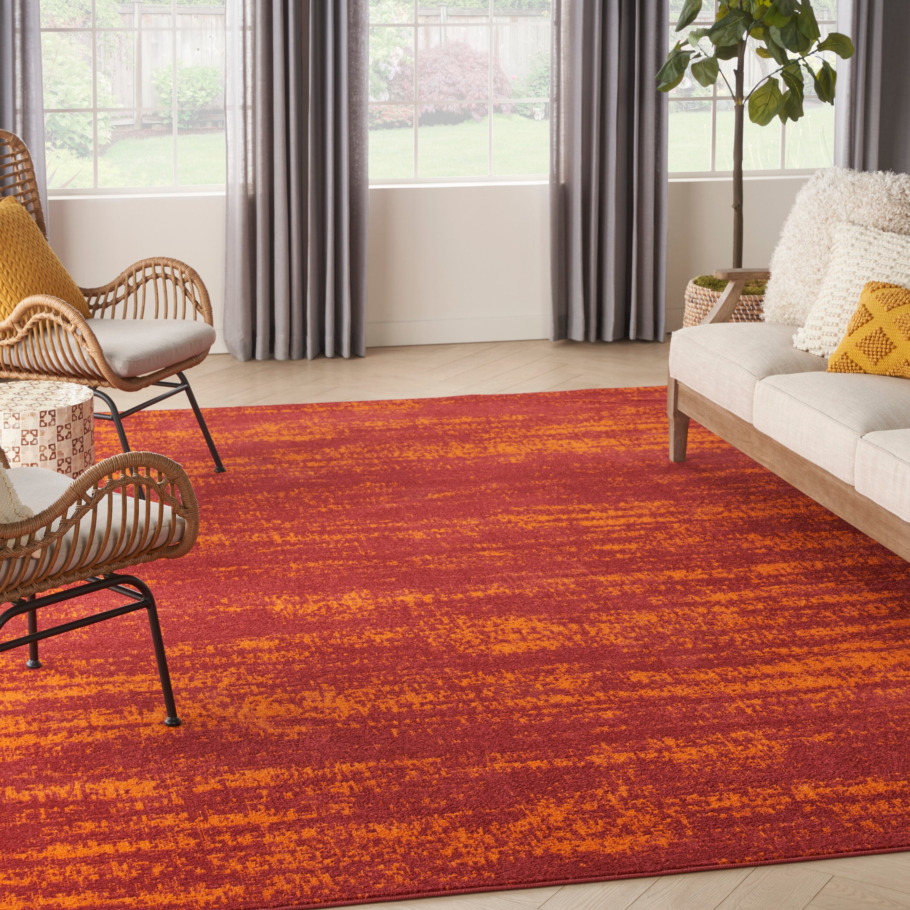 Nourison 099446151254 Essentials 9 x 12 (ft) Loomed Polypropylene Red Rectangular Indoor/Outdoor Abstract Mid-Century Modern Area rug