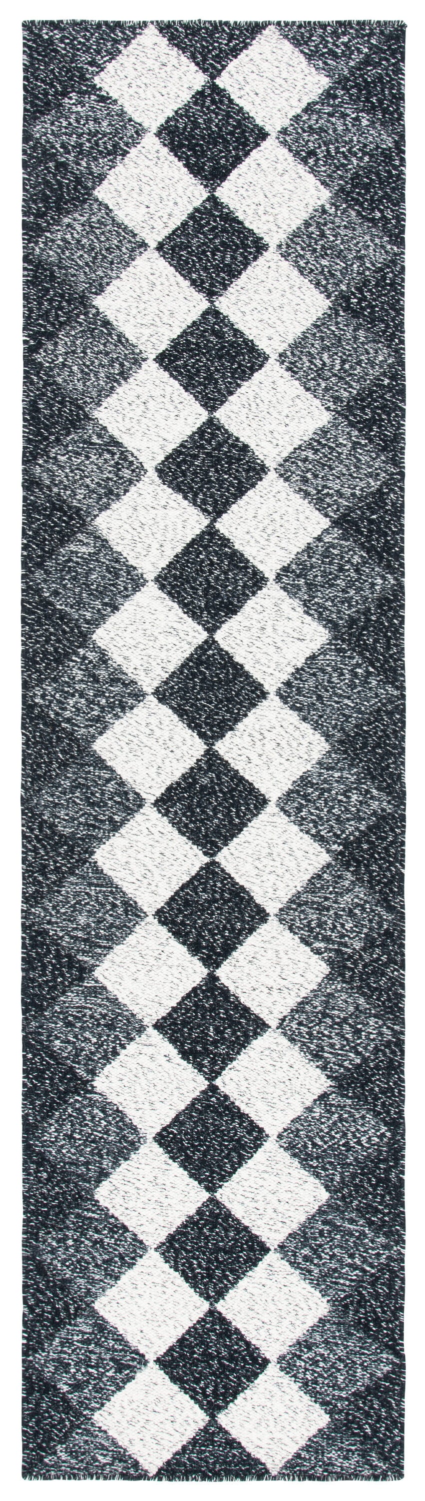 Nomadic Essence Handwoven Black & Ivory Wool Runner Rug - 2'3" x 9'
