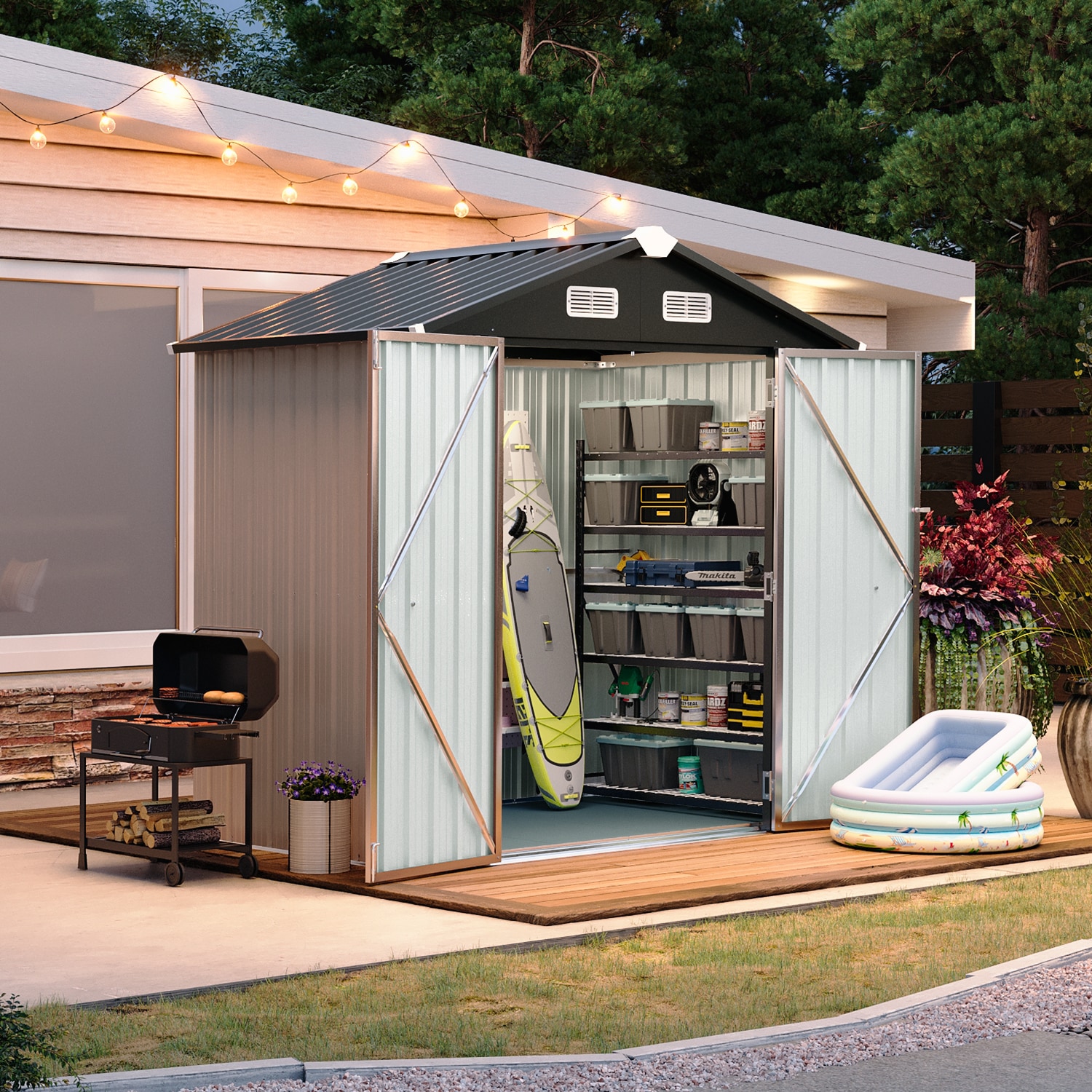 AOXUN AX-40716R 4-ft x 6-ft Economy Series Galvanized steel Storage Shed (Floor Included)