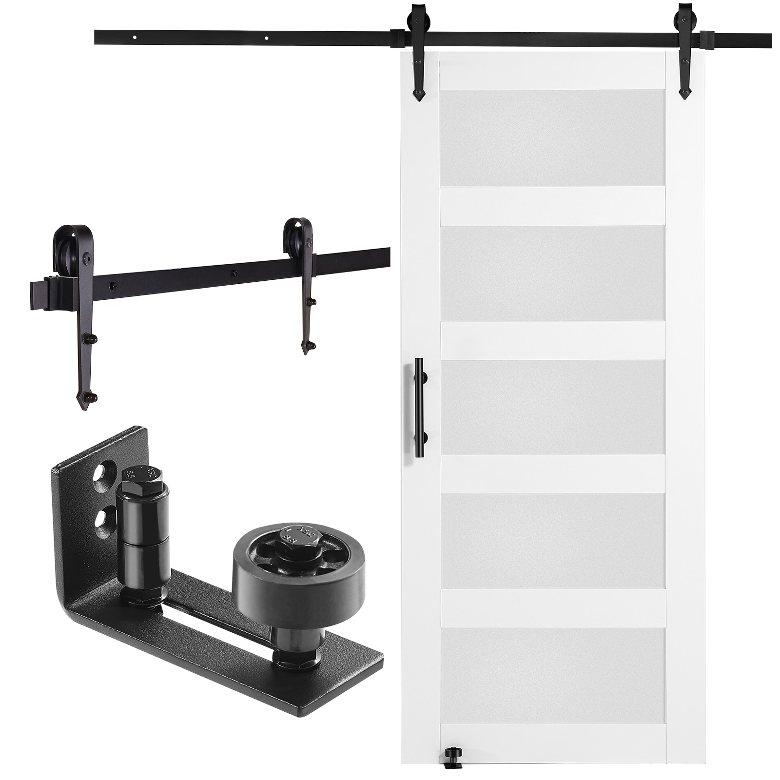 SVOPES SVOPESBLGCMTZ01279V0 36-in x 84-in Frosted Glass + Q235 Primed Frosted glass Glass Single Barn Door (Hardware Included)