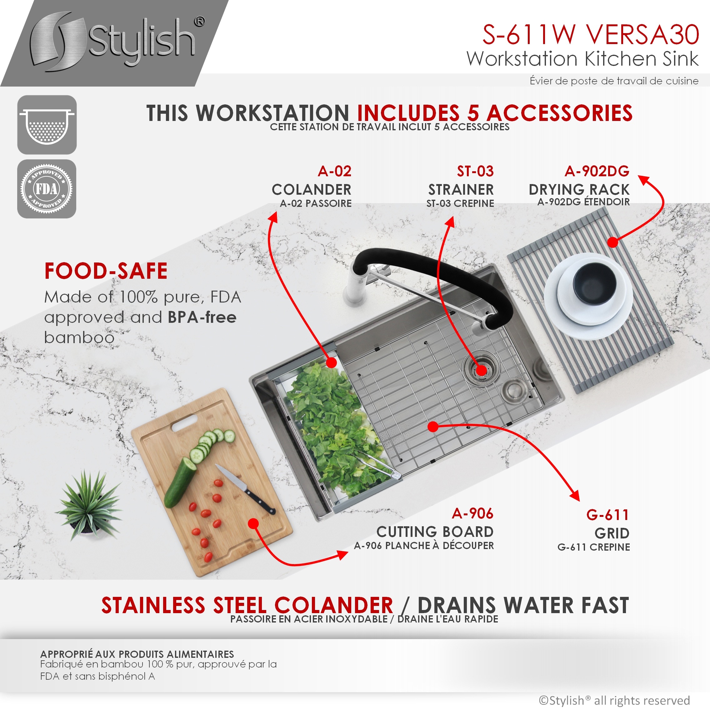 Stylish S-611W1 Kitchen-Sinks - View #8