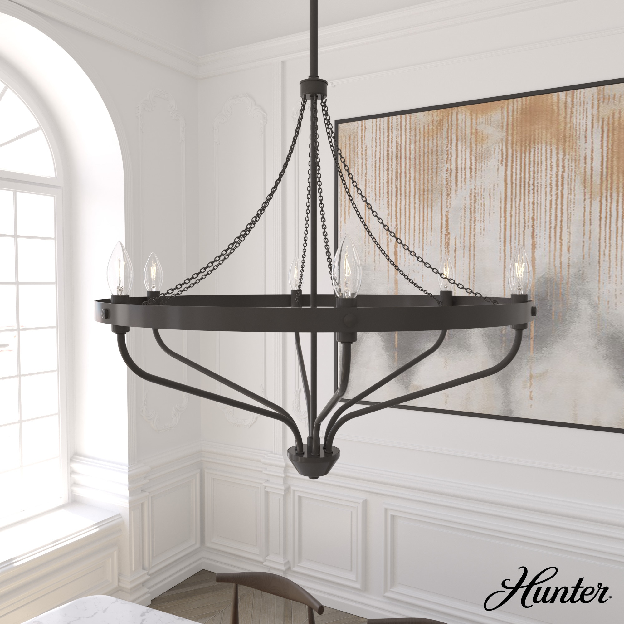 Hunter Merlin 6-Light Satin Bronze Industrial Led Chandelier