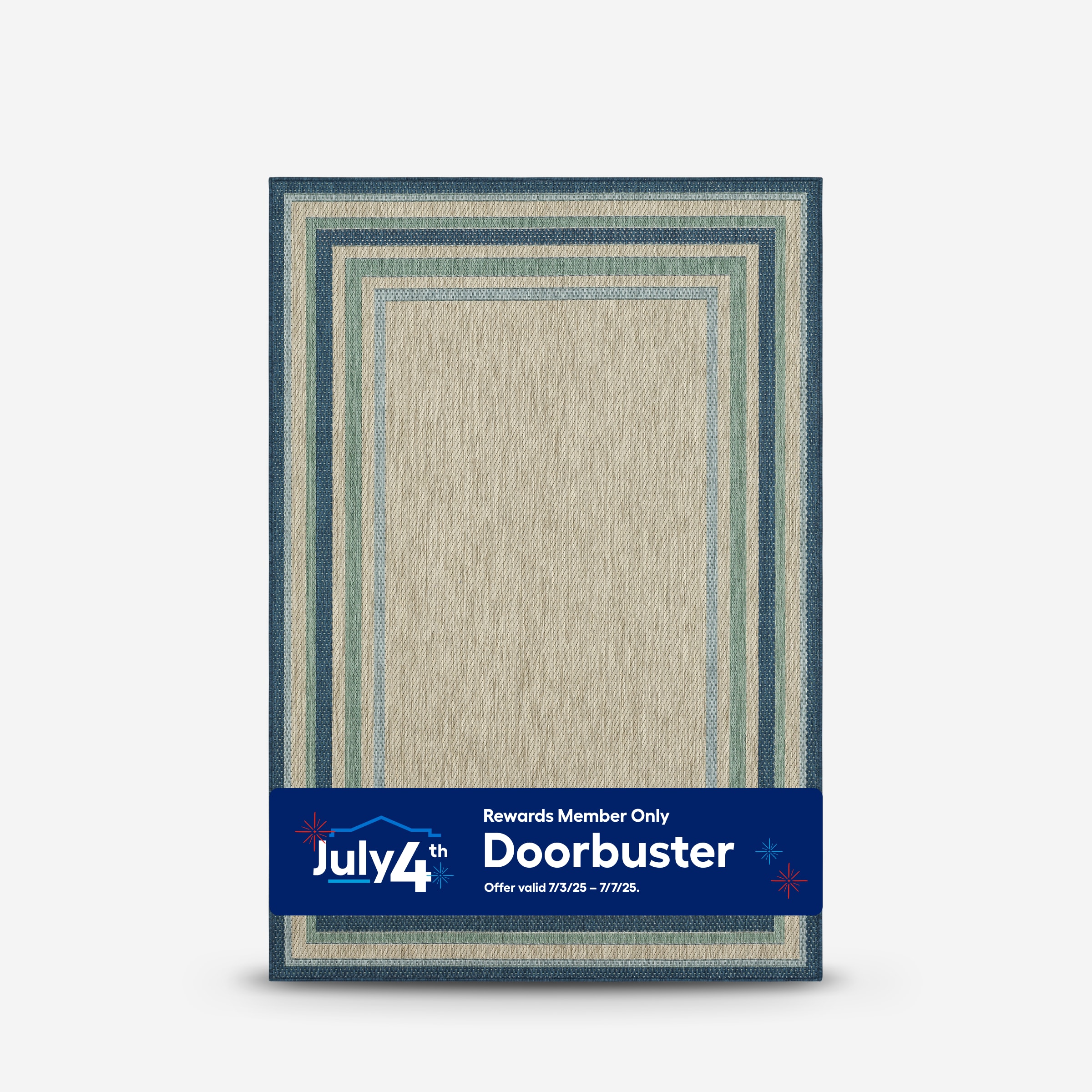 allen + roth with STAINMASTER 92180 E2137 063090 Blue Green Border 5 x 7 (ft) Loomed Polypropylene Blue-Green Rectangular Outdoor Border Area rug