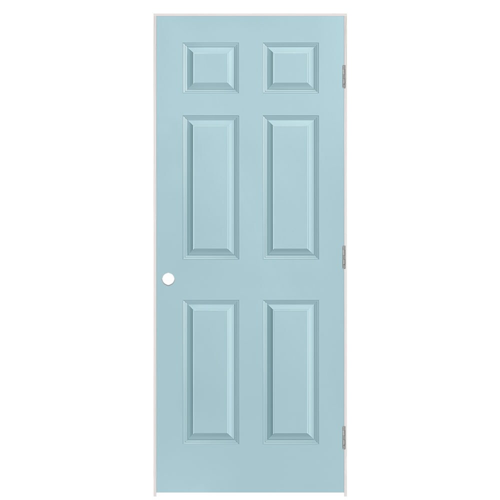 Masonite 1317382 32-in x 80-in Sea Mist Solid core 6-panel Right hand Smooth Prefinished Molded composite Flat Jamb Single Prehung Interior Door
