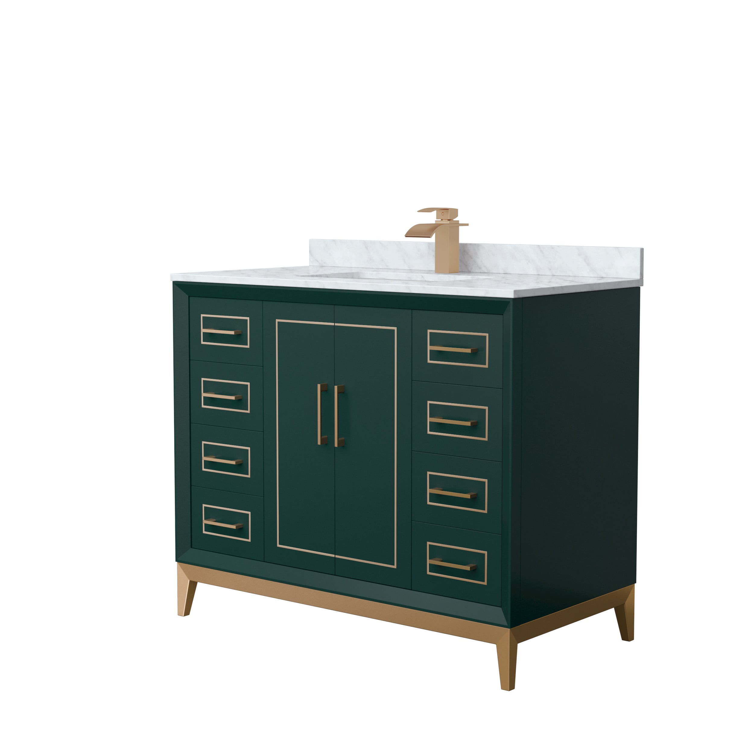Wyndham Collection WCH515142SGSCMUNSMXX Marlena 42-in Green with Satin Bronze Trim Undermount Single Sink Bathroom Vanity with White Carrara Marble Natural Marble Top