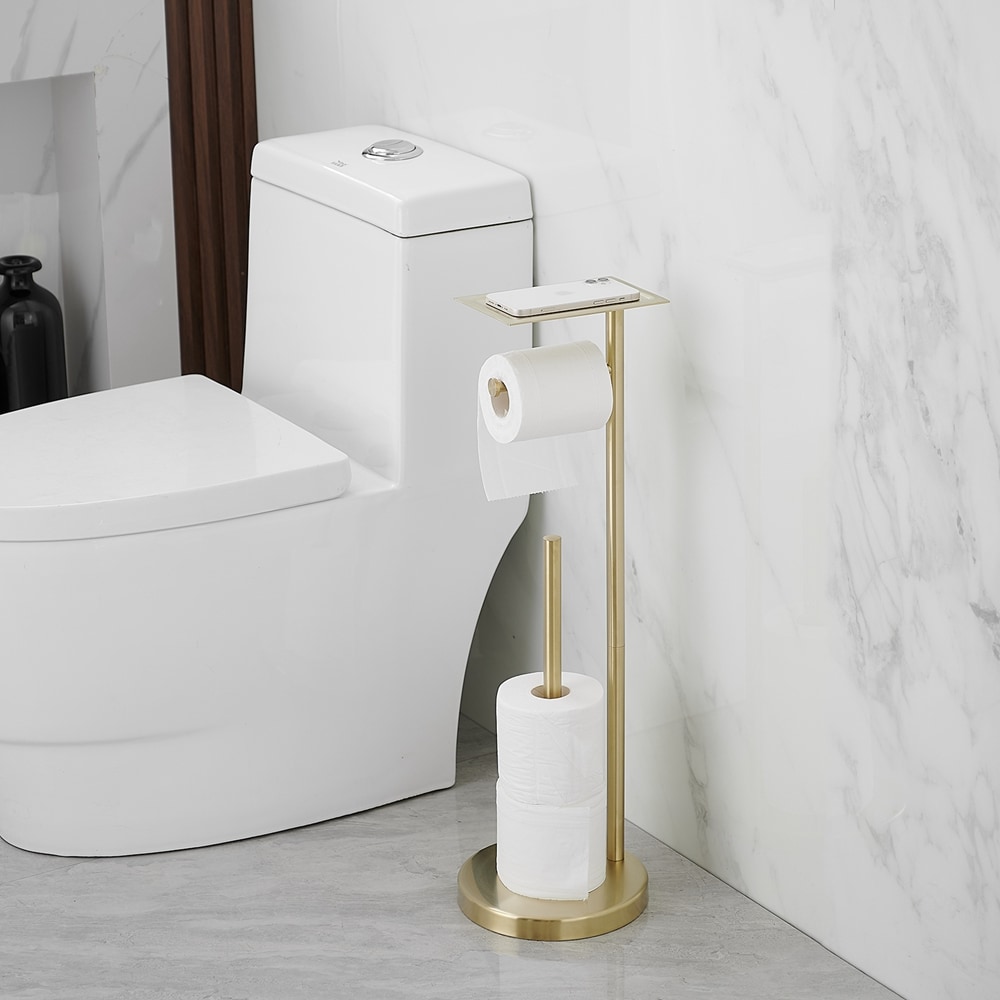 BWE Brushed Gold Freestanding Double Post Toilet Paper Holder with ...