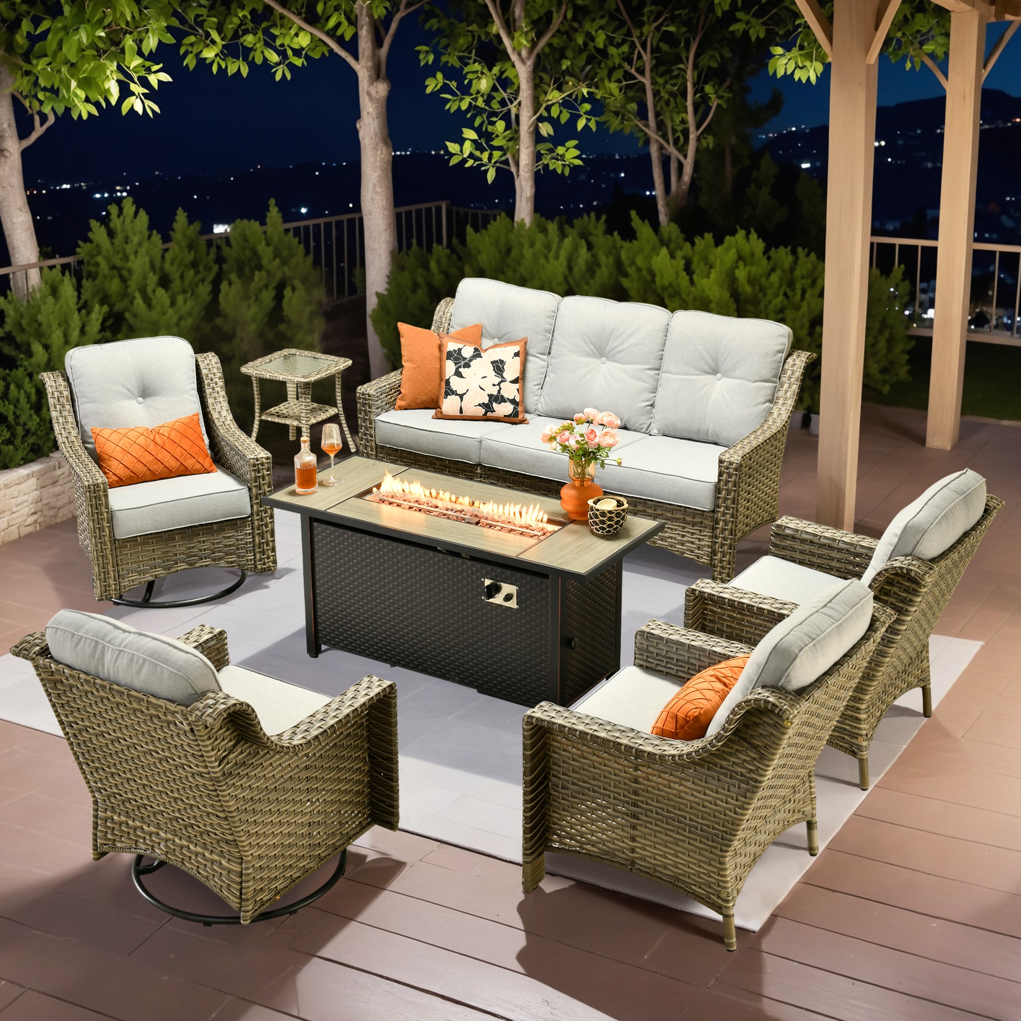 Caodoc L5-CFP03-YZPAD4072 New right-Angles Rattan Outdoor Sectional with Light gray Cushions and Rattan Frame