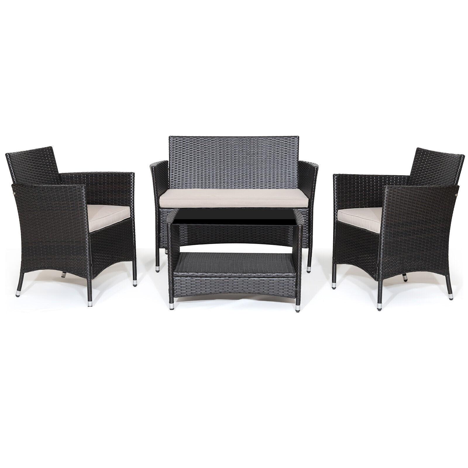 BABOOM 4-Piece Rattan Patio Conversation Set with Off-white Cushions in ...