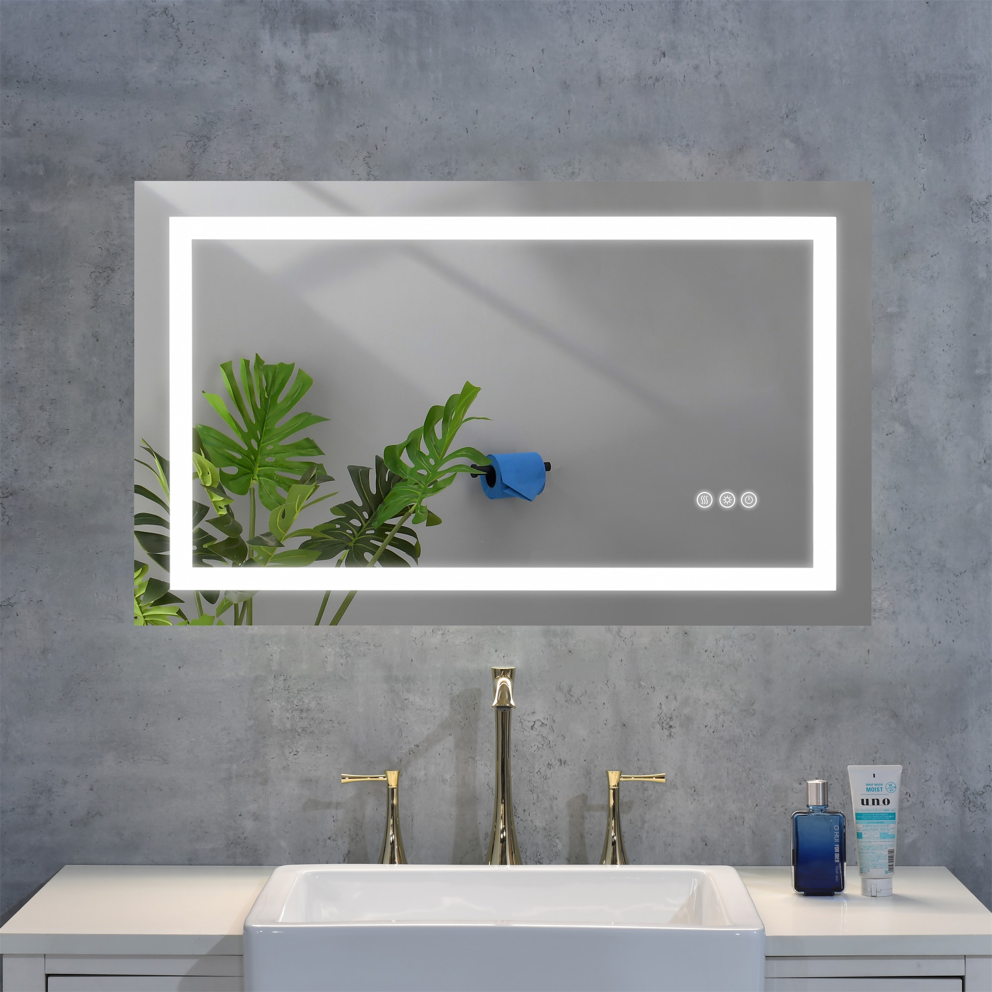 BABOOM BOM-0122118-OR LED Bathroom Mirror 36-Inches x 28-Inches Beveled Frameless Rectangle Dimmable LED Lighted Fog Free Bathroom Vanity Mirror ( White )