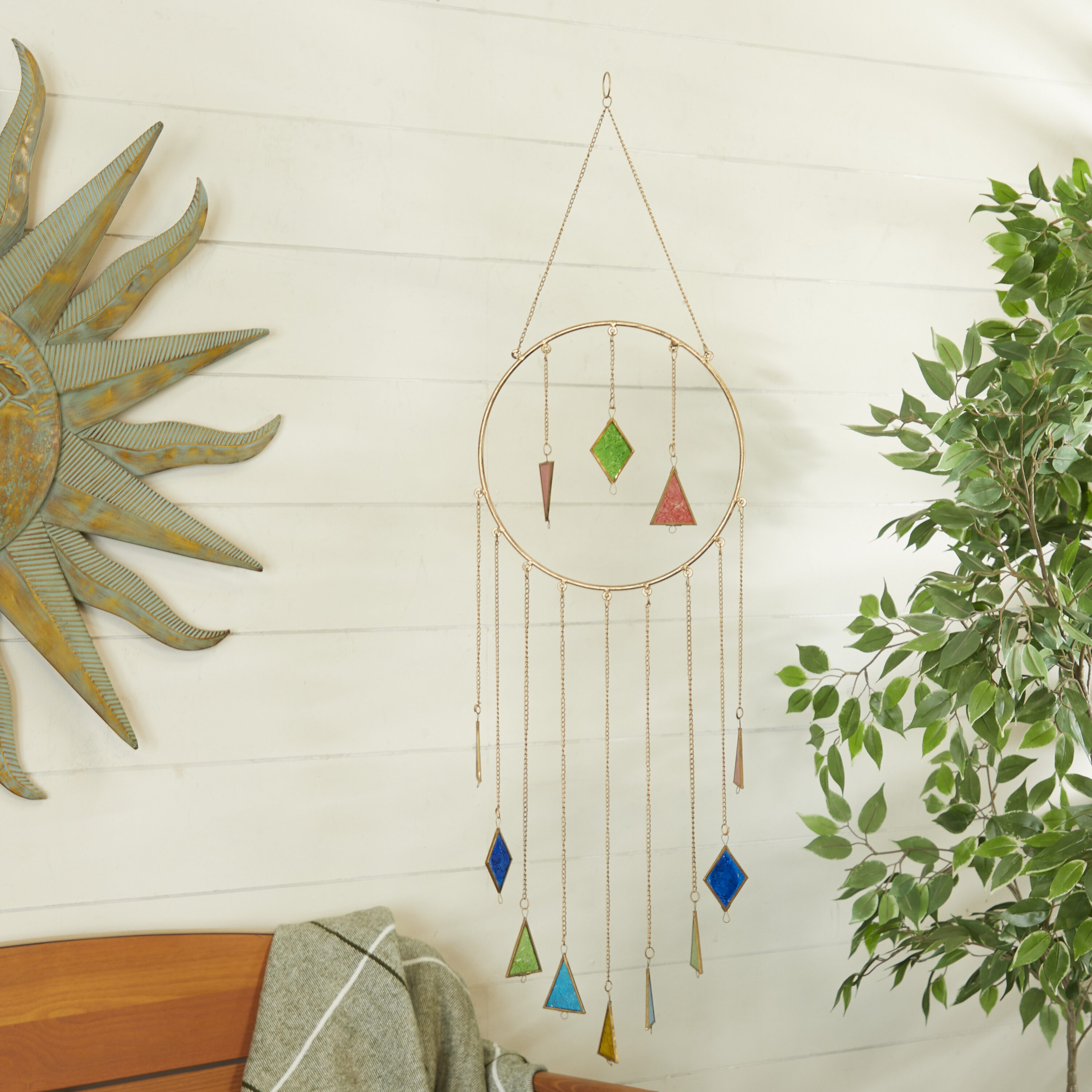 Grayson Lane 91983 44-Inches Multi Colored with Stained Glass Metal Bell Wind Chime