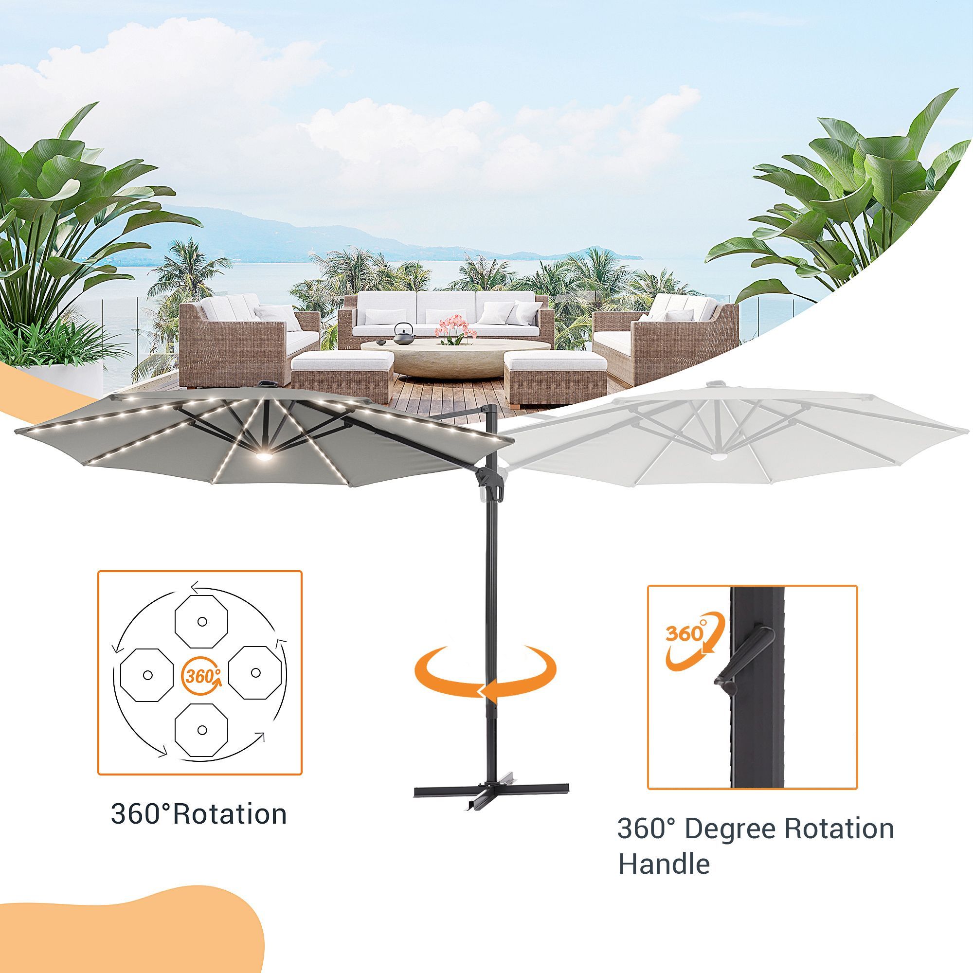 Sonkuki 11-ft Aluminum Gray No-tilt Cantilever Patio Umbrella With ...