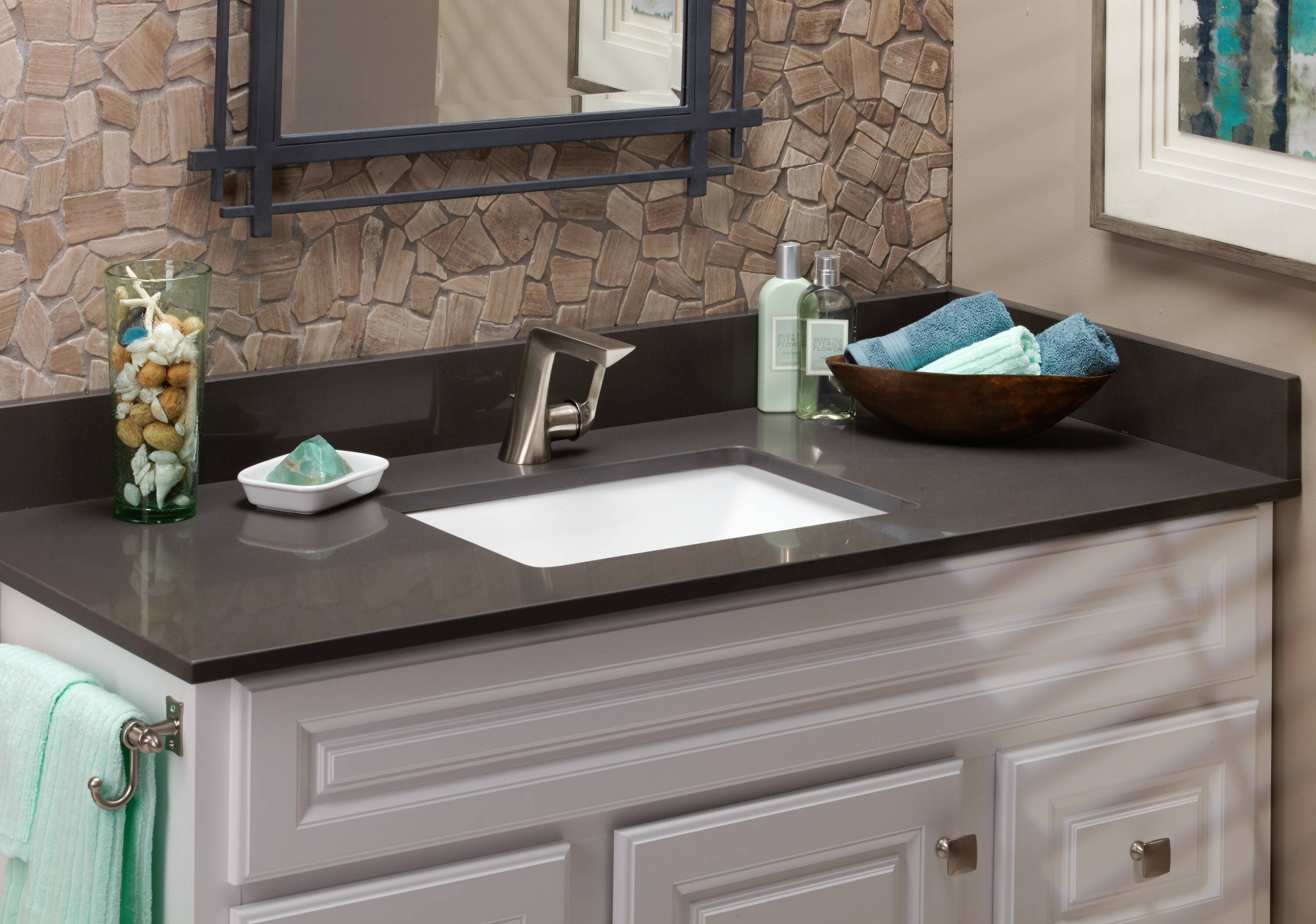 Heirloom Grey Quartz Bathroom Vanity Tops Project in Dallas, TX