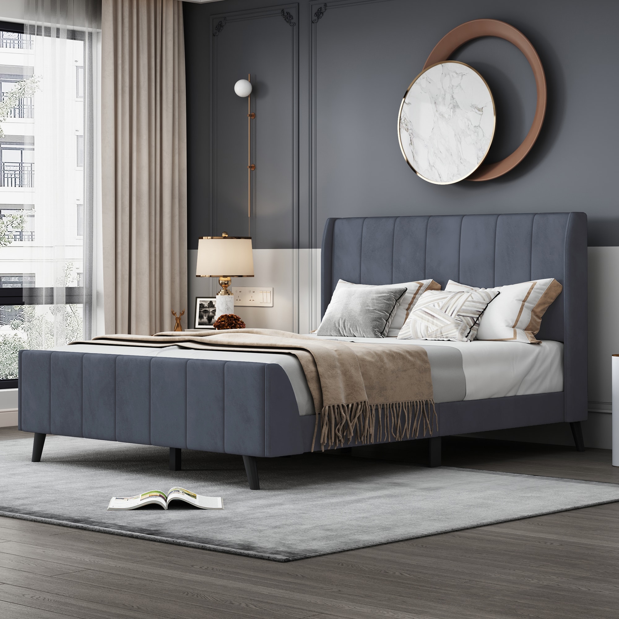 ModernLuxe L-WF308657AAE Gray Full Wood Platform Bed