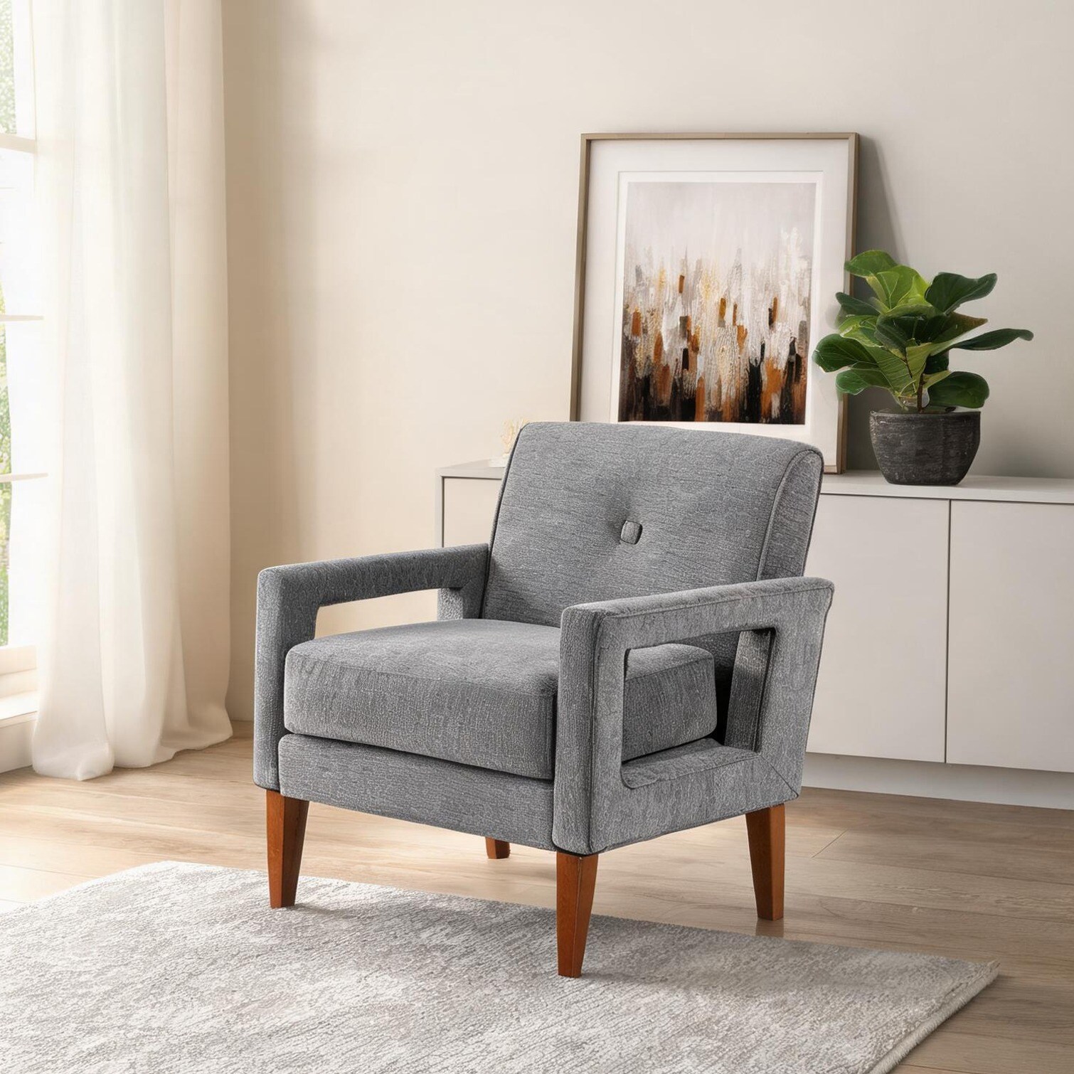 SunJet Neutral Gray Chenille Armchair with Pocket Coil Seating and