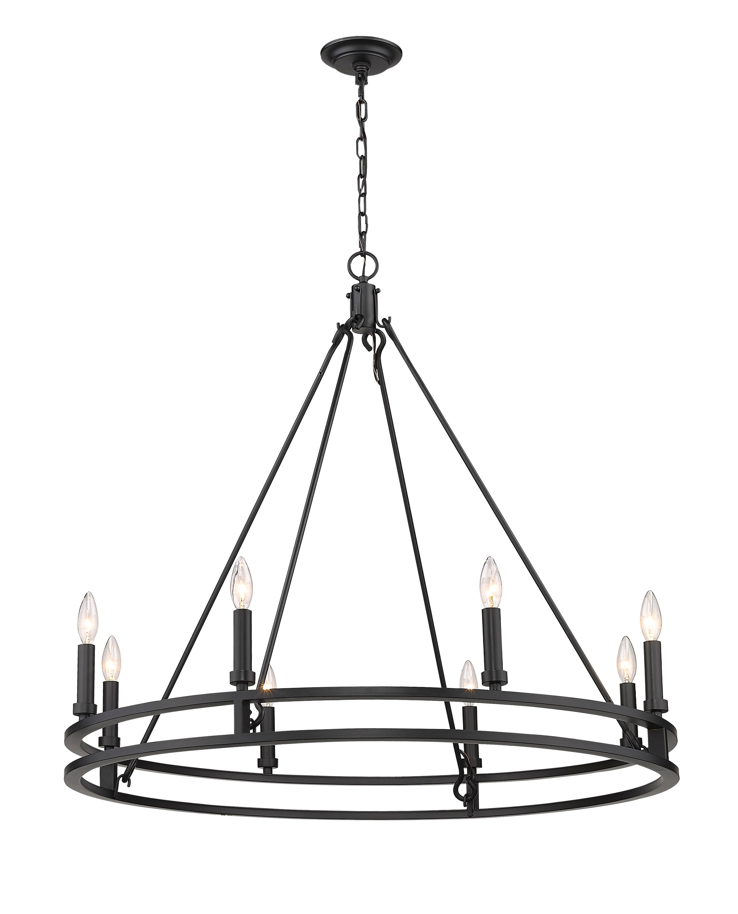 Dennison Circular Matte Black 8-Light Geometric Candle Chandelier