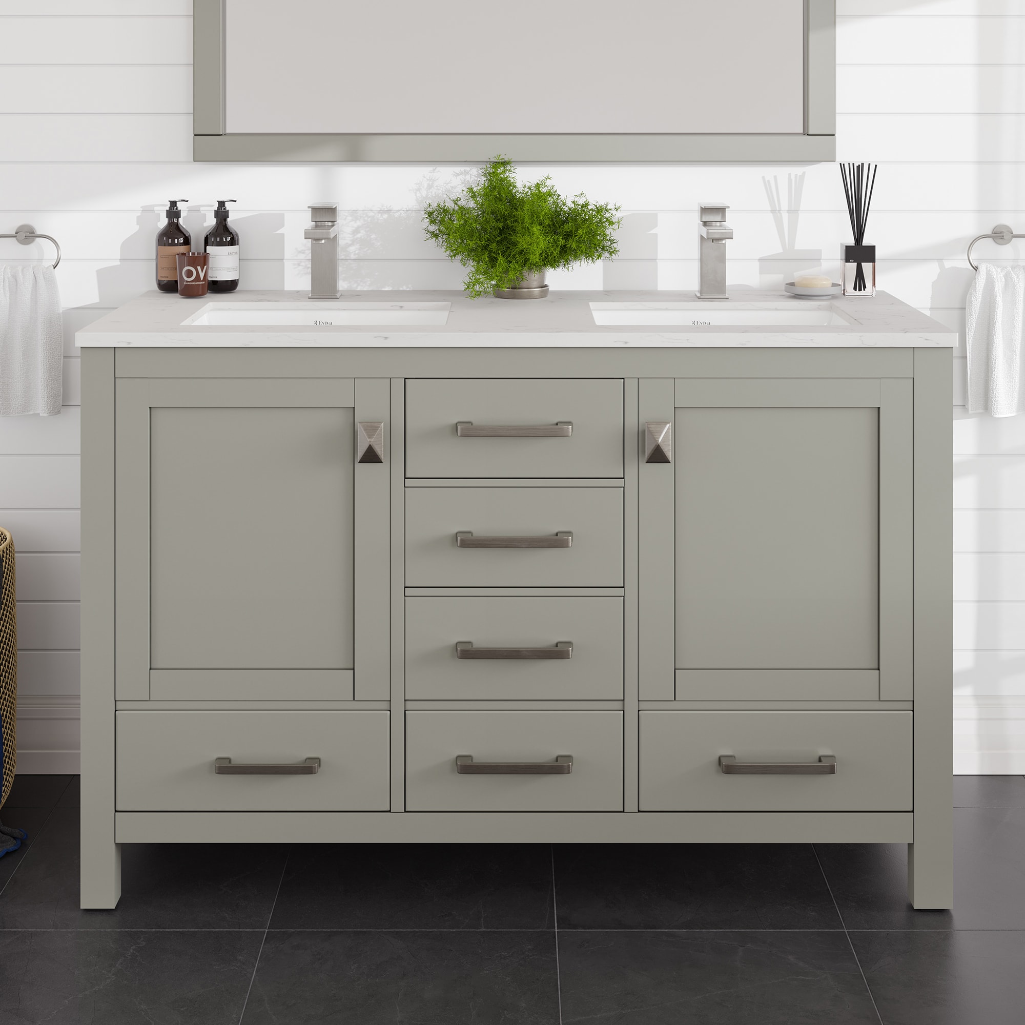 Eviva London 54-in Gray Undermount Single Sink Bathroom Vanity with White Quartz Top