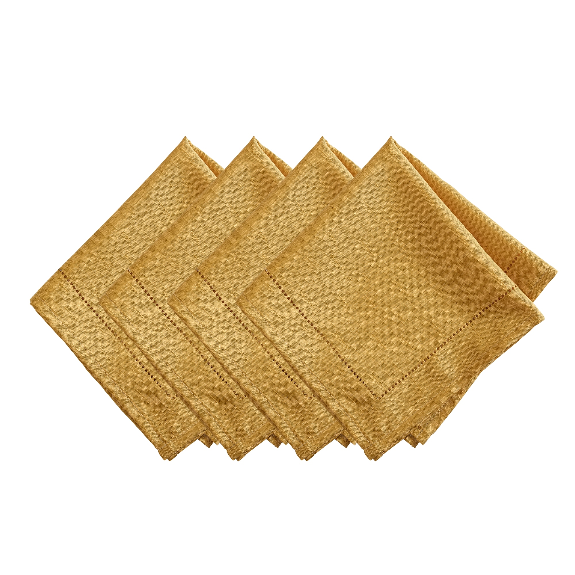 Elrene Home Fashions 194590160951 Alison Eyelet Punched Border 17x17 4 -Pack Golden Yellow Polyester Square Napkin(s)