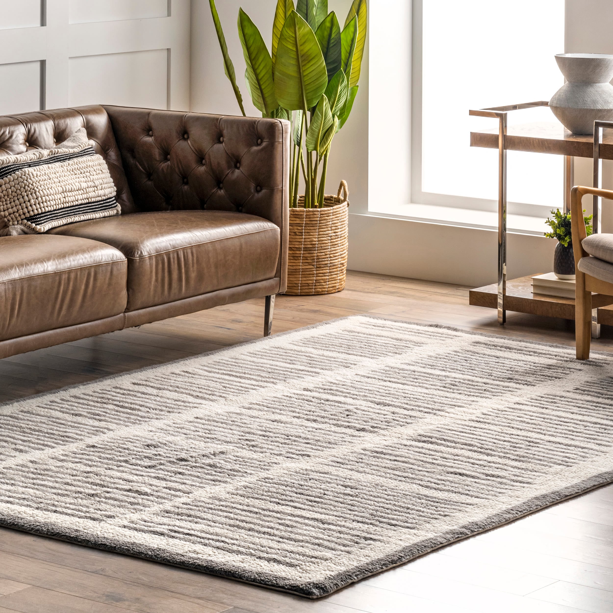nuLOOM MTBE06A-609 Bassie 6 x 9 (ft) Wool Ivory Rectangular Indoor Stripe Machine washable Area rug