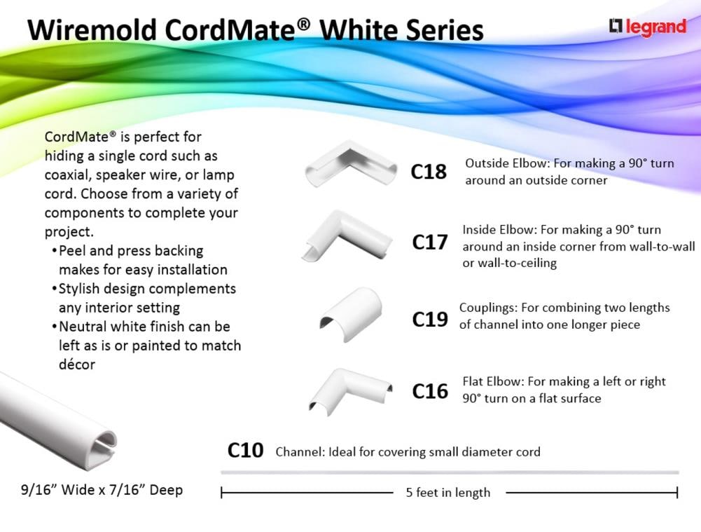Legrand Wiremold CordMate 5-ft x 0.56-in PVC Ivory Straight Channel Cord  Cover in the Cord Covers & Organizers department at