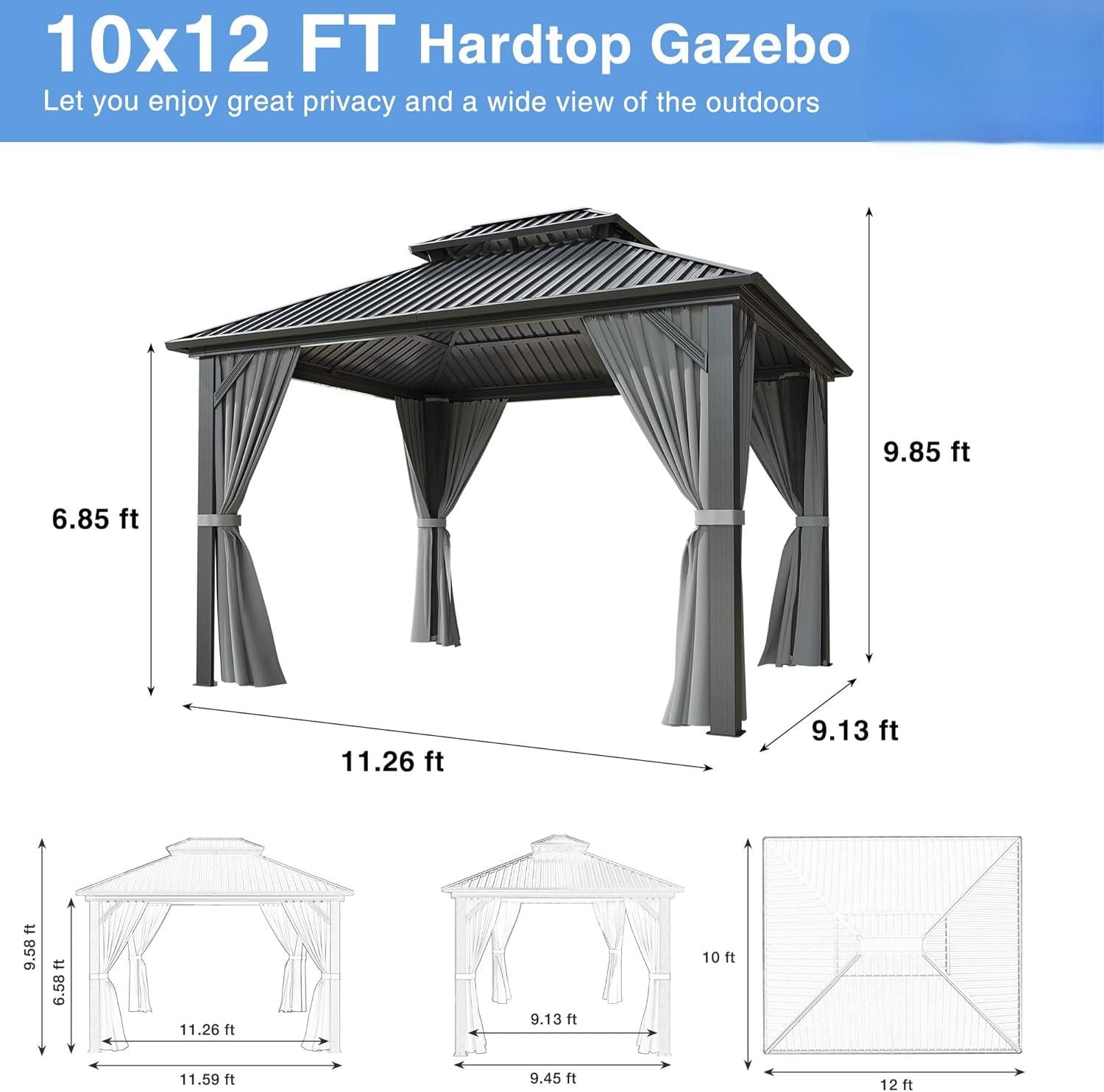 VIWAT GZX-A1012-GY Wood-Resin-Gazebos - View #2