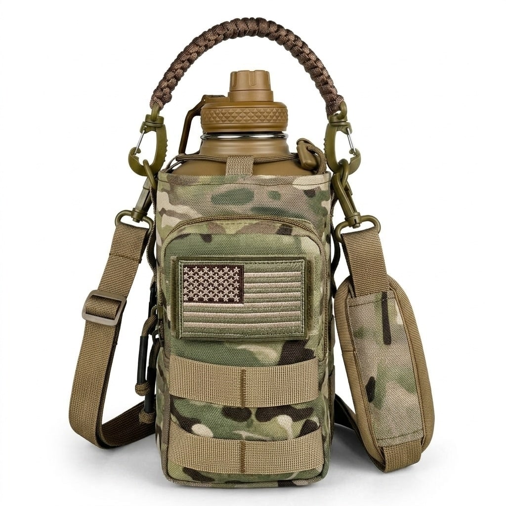 Etokfoks  64 oz CP Camo Brown Stainless Steel Double Wall Insulated Leakproof Tactical Water Bottle with MOLLE Pouch 1 Bottle