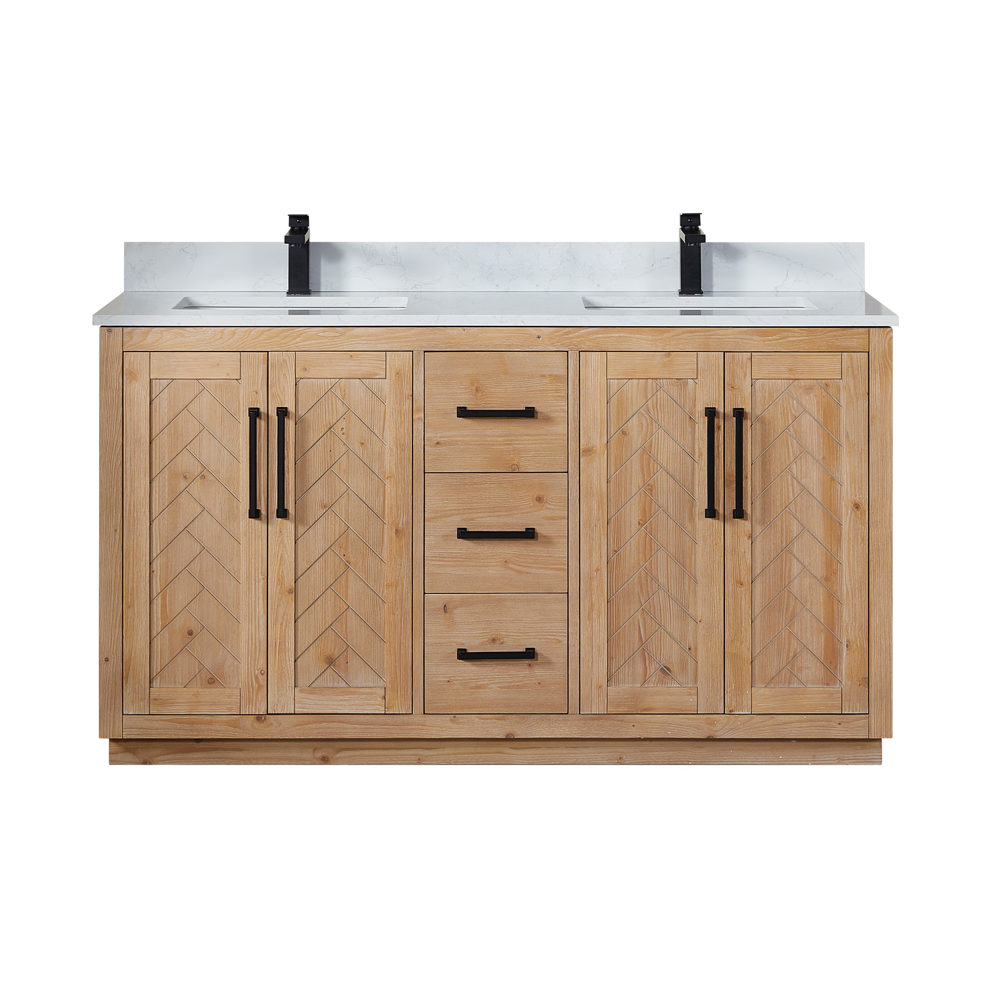 Anais 60" Light Brown Wood Vanity with White Stone Top
