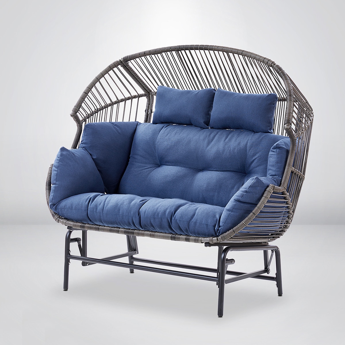 Rilyson FSNNG82G-1 Egg Chair Wicker Gray Wicker Frame Glider Egg Chair with Blue Cushioned Seat