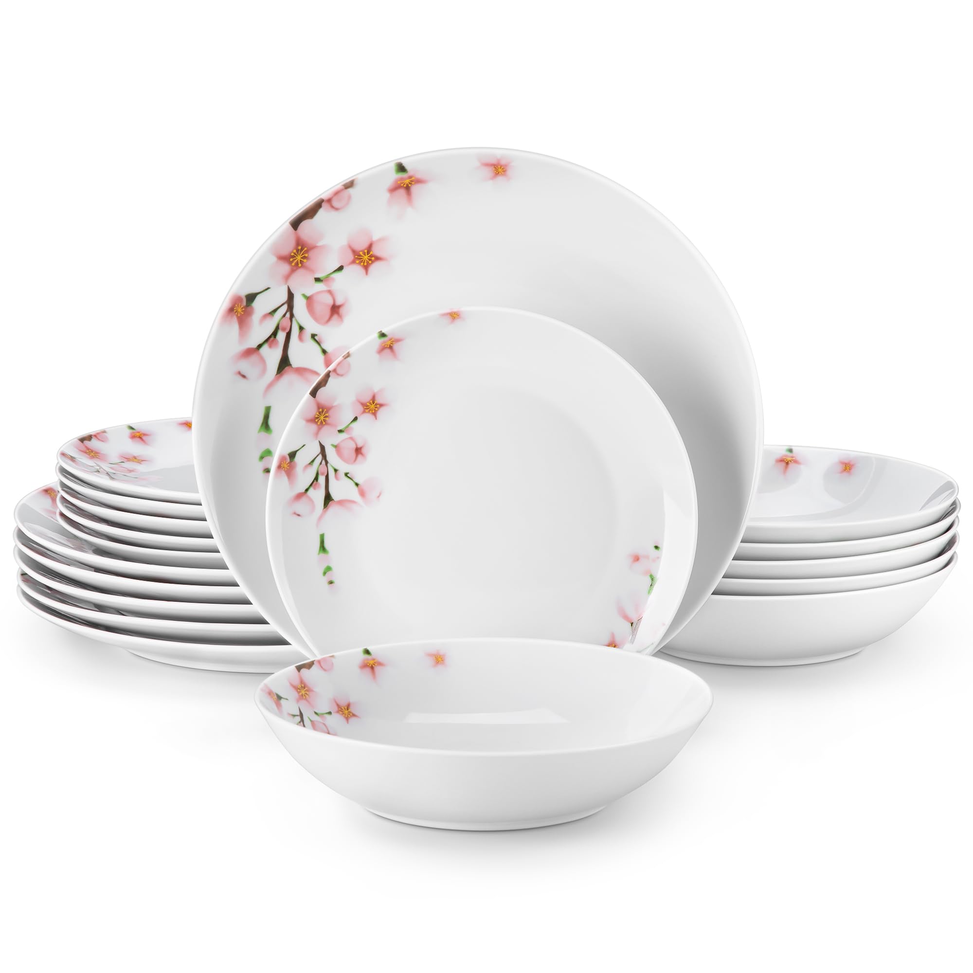 Aoibox  ANNIE 18 Piece Porcelain Dinnerware Set Service for 6 Pink Floral Classic Dishes Set for Dinner