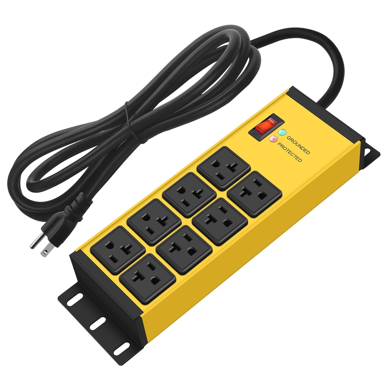 Oyezvary  Heavy Duty Magnetic Power Strip 8 Outlet Surge Protector 20 Amp 6FT 12 Gauge Extension Cord Wall Mount Shop Garage Metal Strip 1 Piece