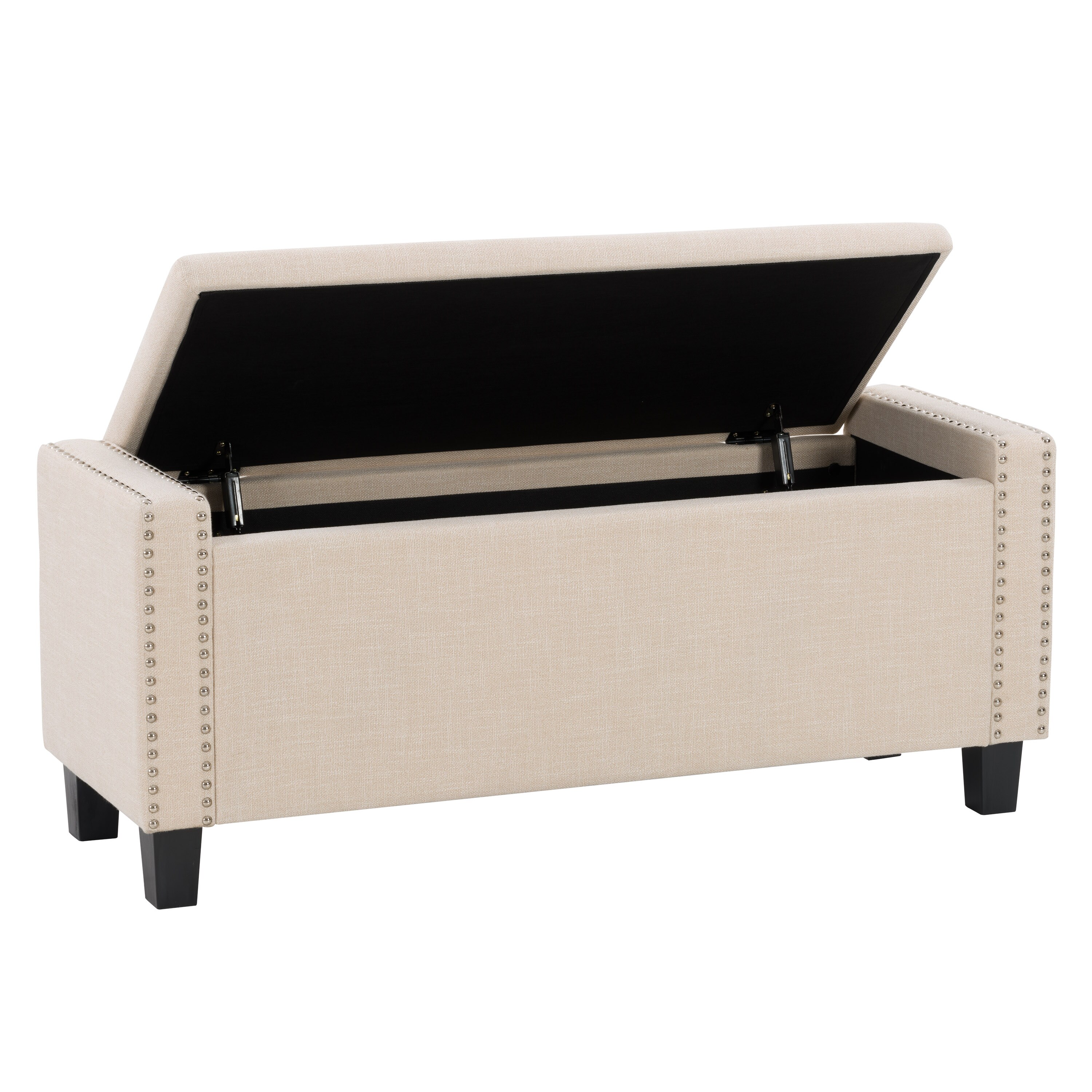 Luna Beige Fabric Storage Ottoman with Nailhead Trim
