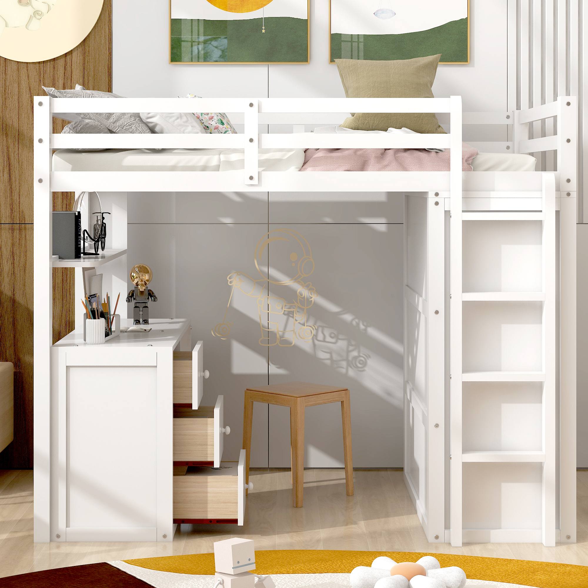 Yiekholo White Twin Loft Bunk Bed in the Bunk Beds department at Lowes.com