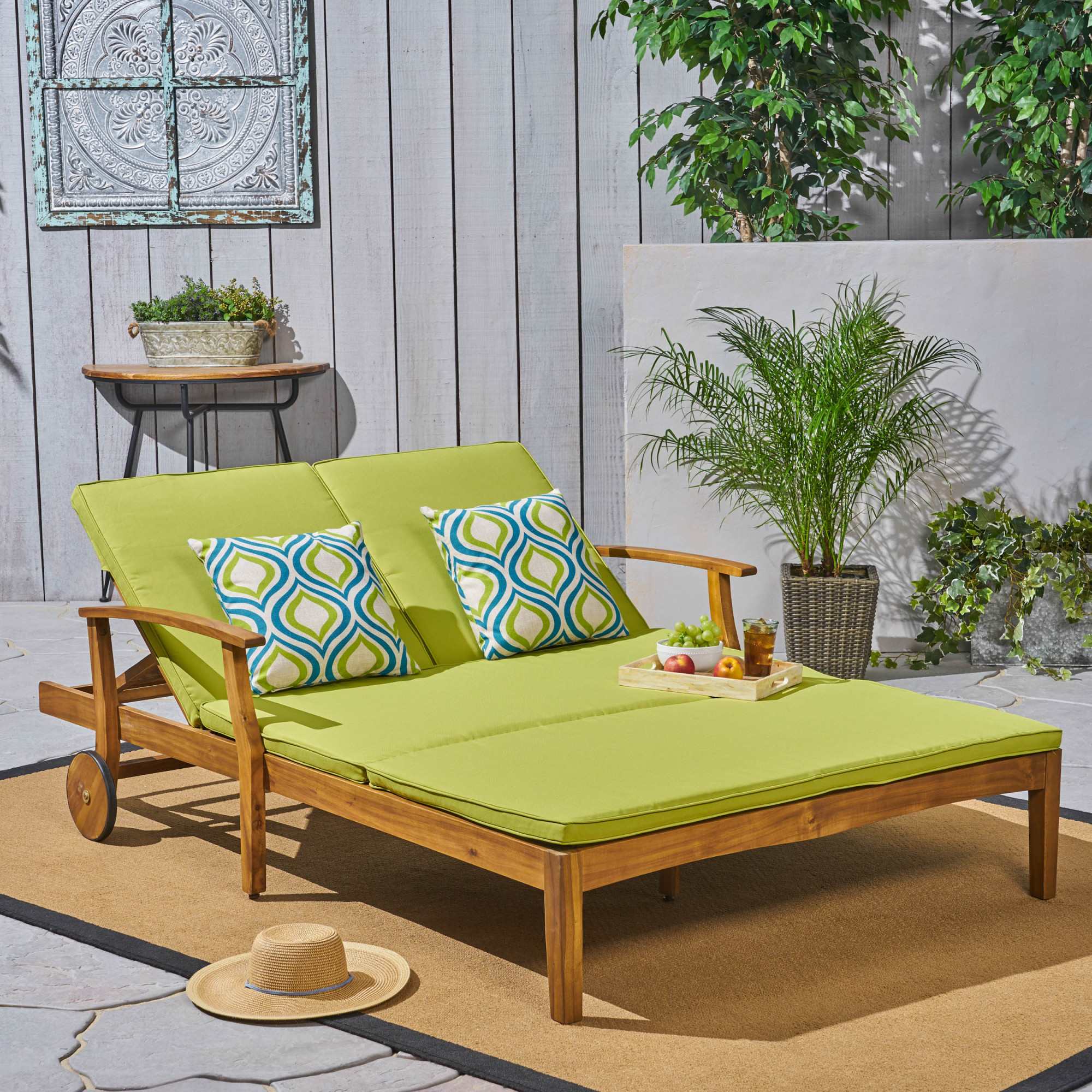 Roomfitters Outdoor Double Chaise Lounge with Adjustable Backrests and ...
