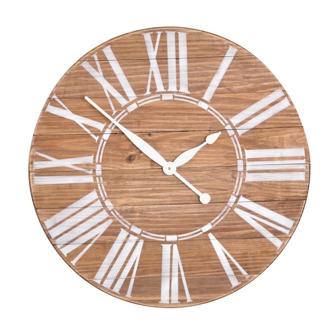 BrandtWorks Oversized Brown Farmhouse Wall Clock Analog Round Wall Clock in  the Clocks department at Lowes.com