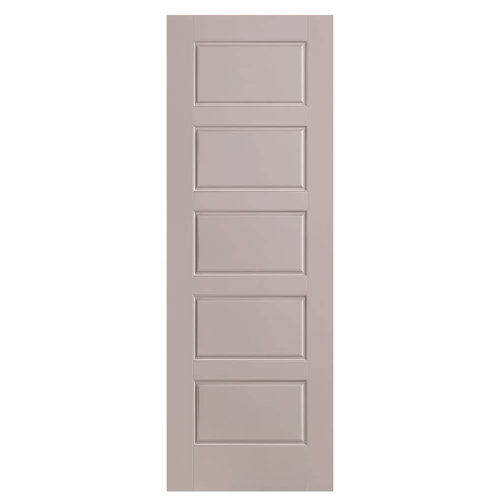 Masonite 1444559 Riverside 28-in x 80-in Driftwood 5-panel equal Smooth Solid core Prefinished Molded composite Slab Door