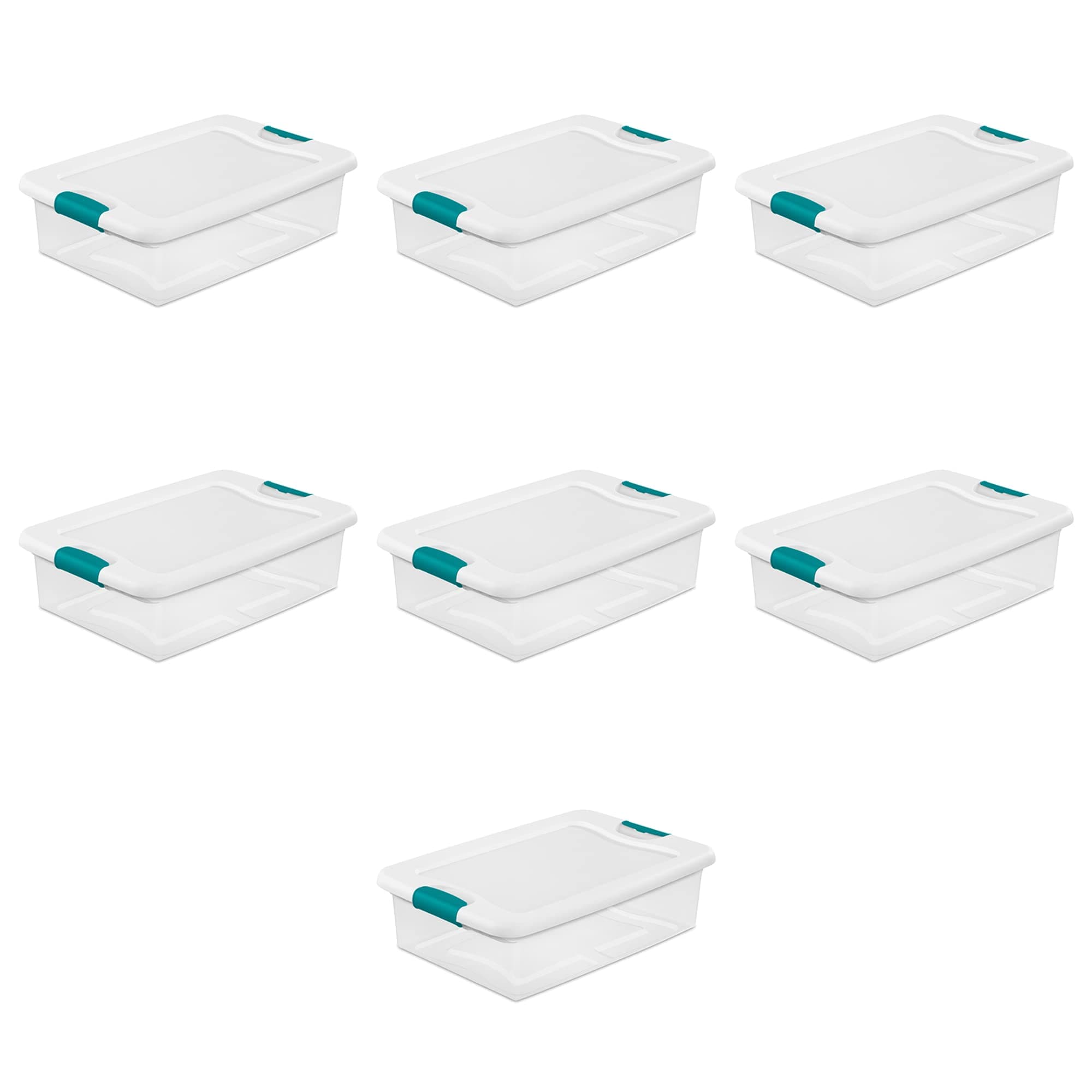 Sterilite Storage System Solution with 32 Quart Clear Stackable Storage Box Organization Containers with White Latching Lid 7 Pack #7X14968006-1384