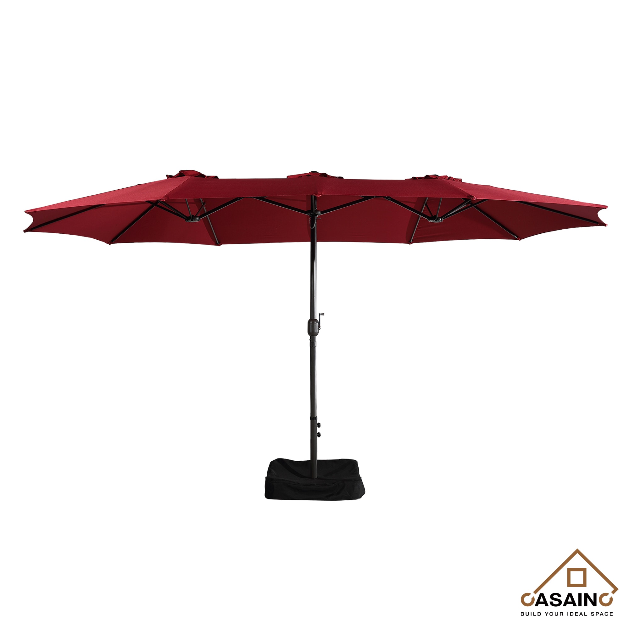CASAINC WF-OP2808OR 15-ft Steel Red No-tilt Garden Patio Umbrella with Base