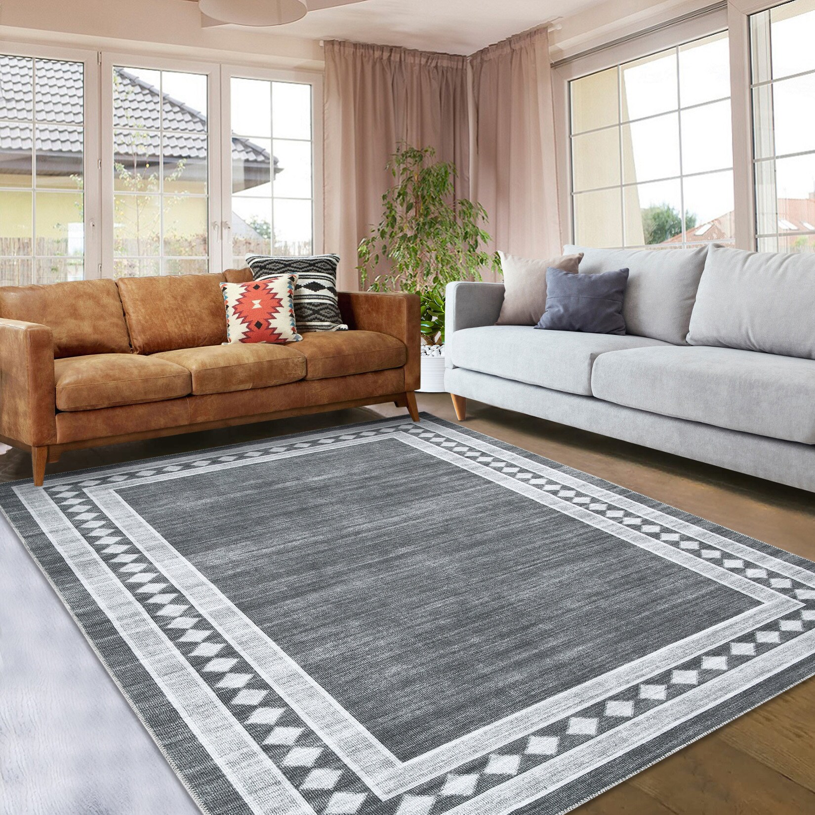 Garvee YXY-LO-PHO-0Y3KRASE 5 x 7 (ft) Loomed Polyester Gray Rectangular Indoor Geometric Mid-Century Modern Machine washable Area rug