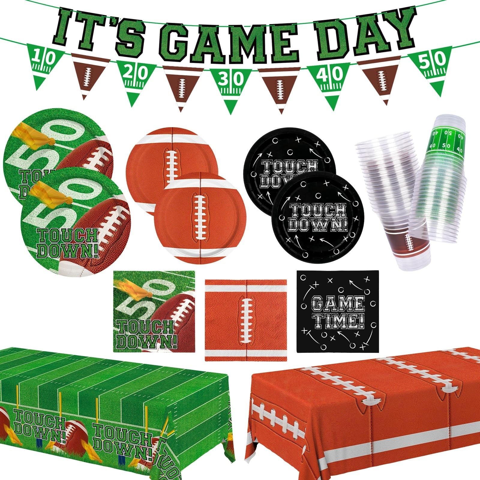 Misopily  Football Party Decorations Kit for 24 Guests Includes Plates Dessert Plates Cups Napkins Banner and Tablecloth Multicolor Set for Game