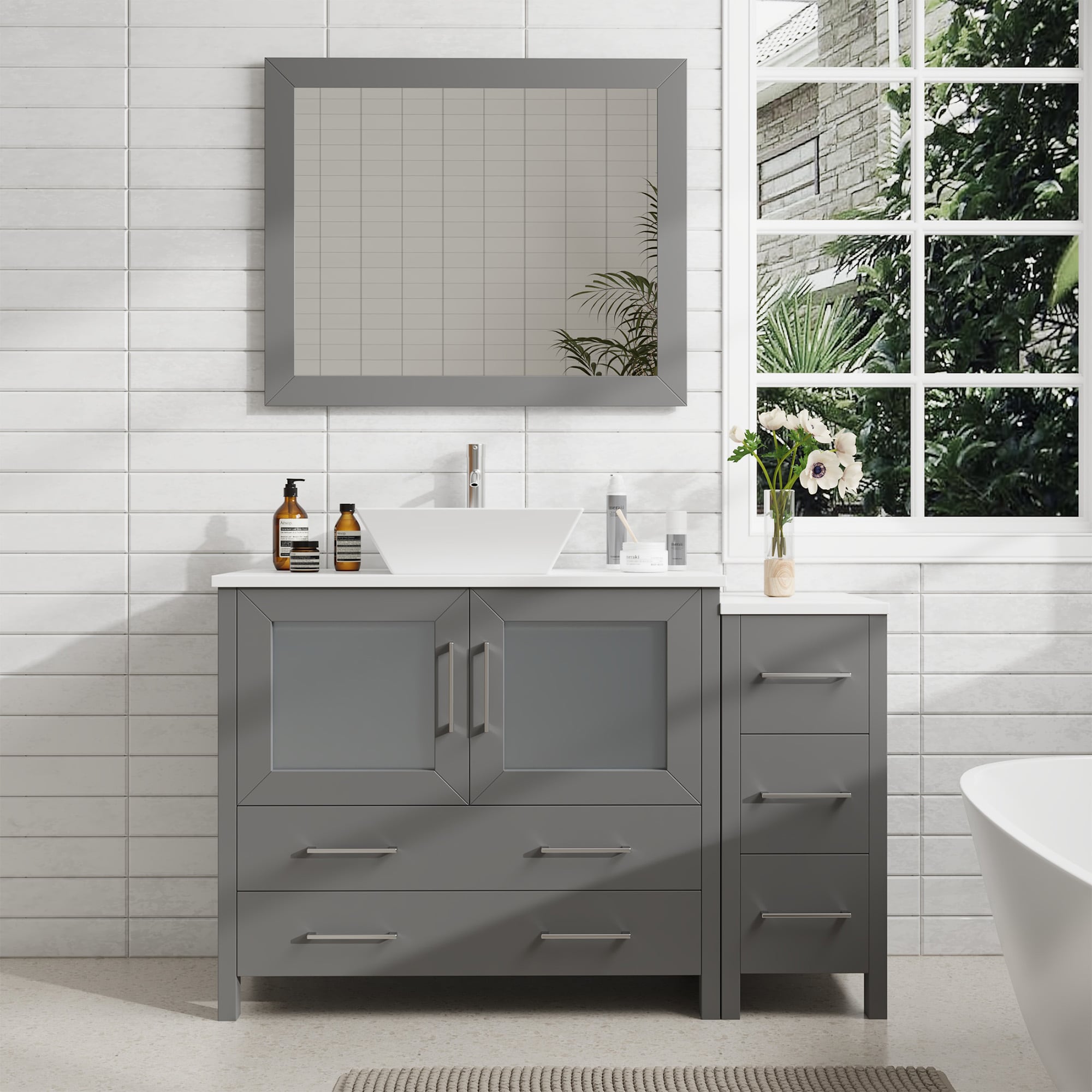Vanity Art VA3136-48G Ravenna 48-in Grey Single sink Bathroom Vanity with White Engineered marble Top (Mirror Included)