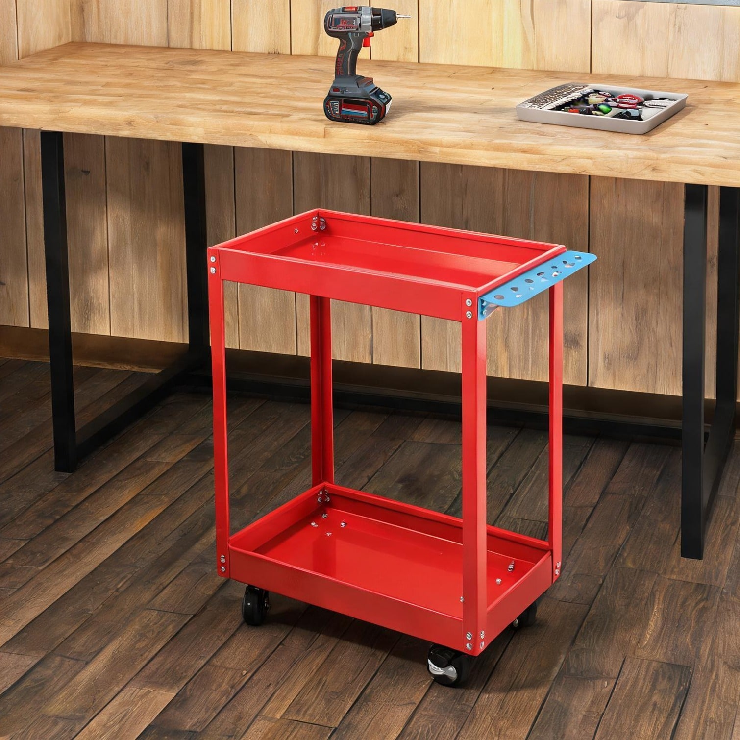 Watnature Powder-Coated Steel Rolling Tool Cart 26.5 x 14.5 Inches 400-lb Capacity Lockable Wheels