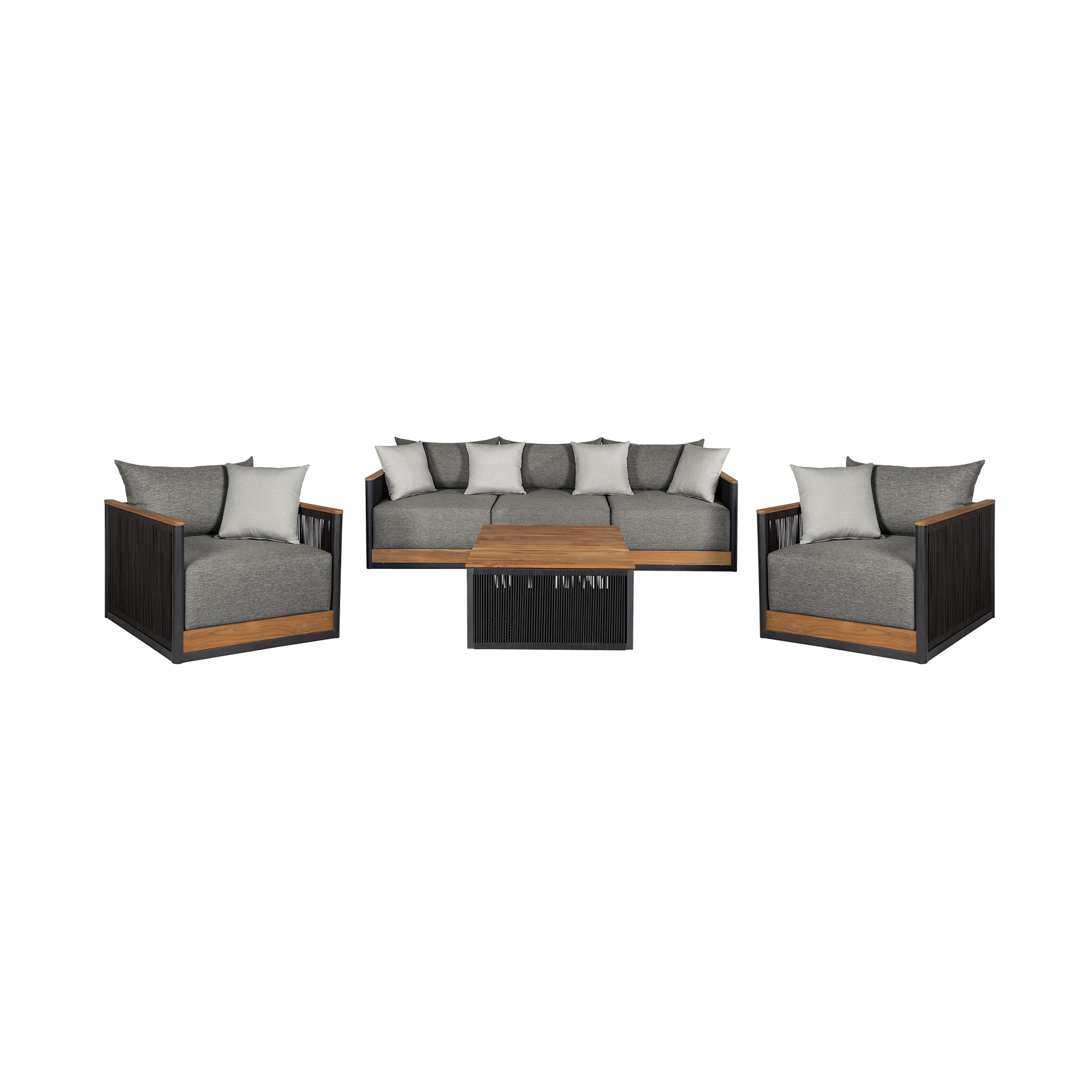 Armen Living SETODAR4BLKGRY 4 -Piece Patio Sofa Conversation Set with Gray Cushions