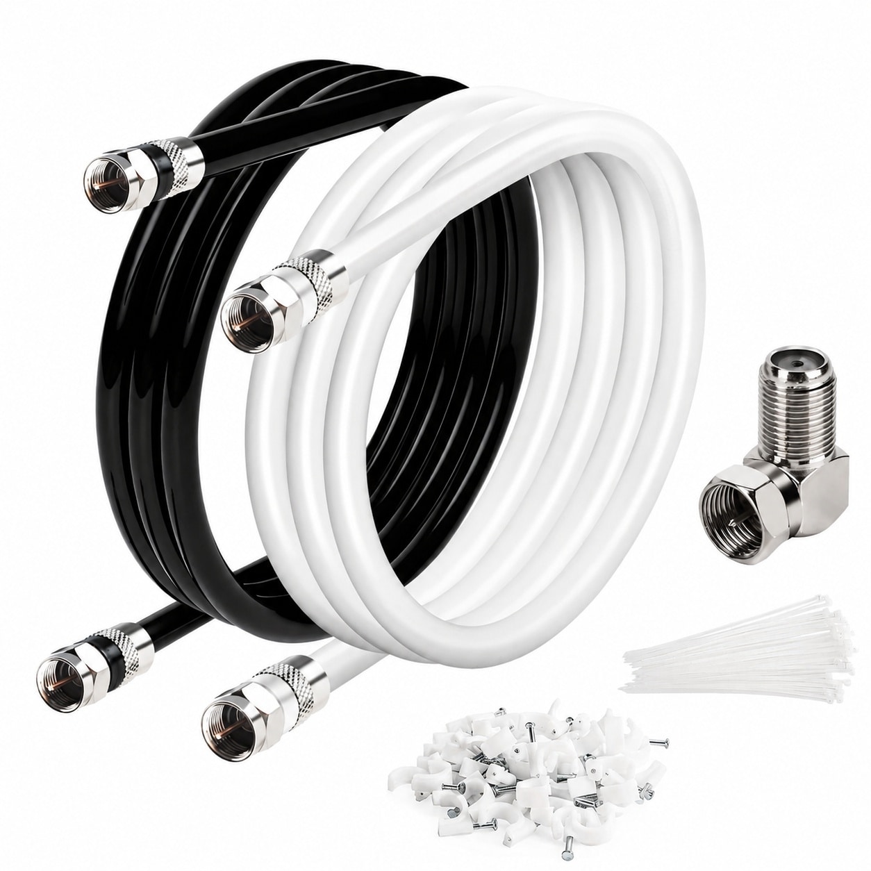 Aoibox  20 ft Total Black 18 Gauge RG6 Quad Shield Coaxial Cable 2 Pack Coaxial 9 21 x 7 95 x 2 72 in