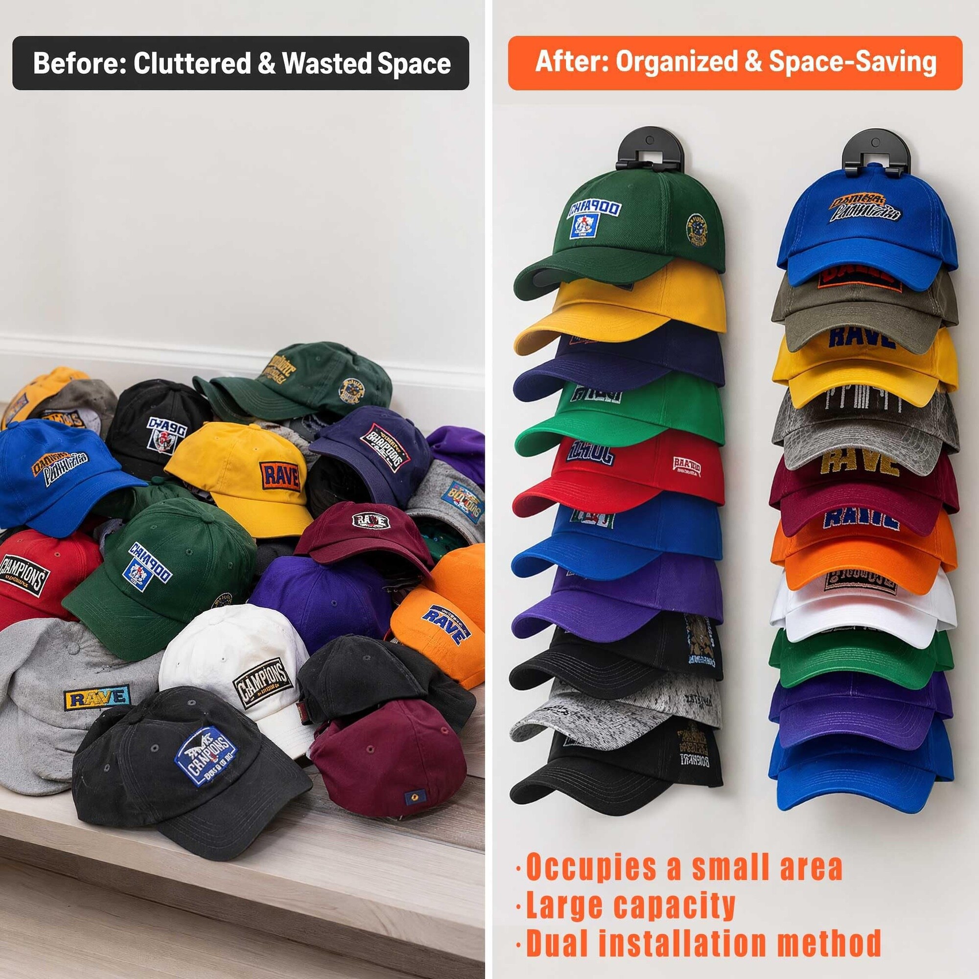Yichuhaoxi Baseball Hat Rack Wall Mounted Organizer 2 Pack Multi Tier ...