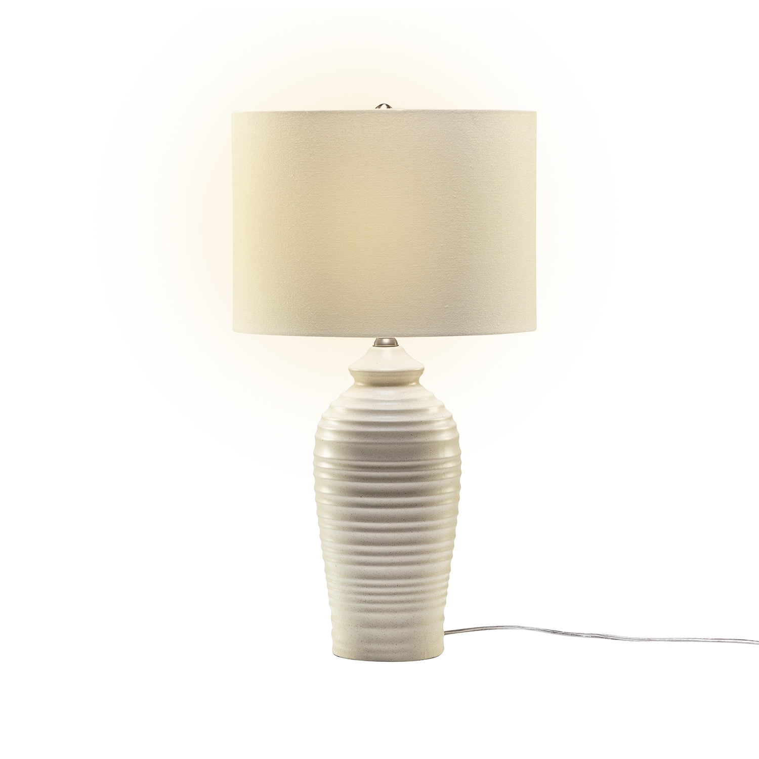 Maincraft D01-1137013 Midas 24.7-in Modern LED Bedside Table Lamp with Drum-Shaped Linen Shade