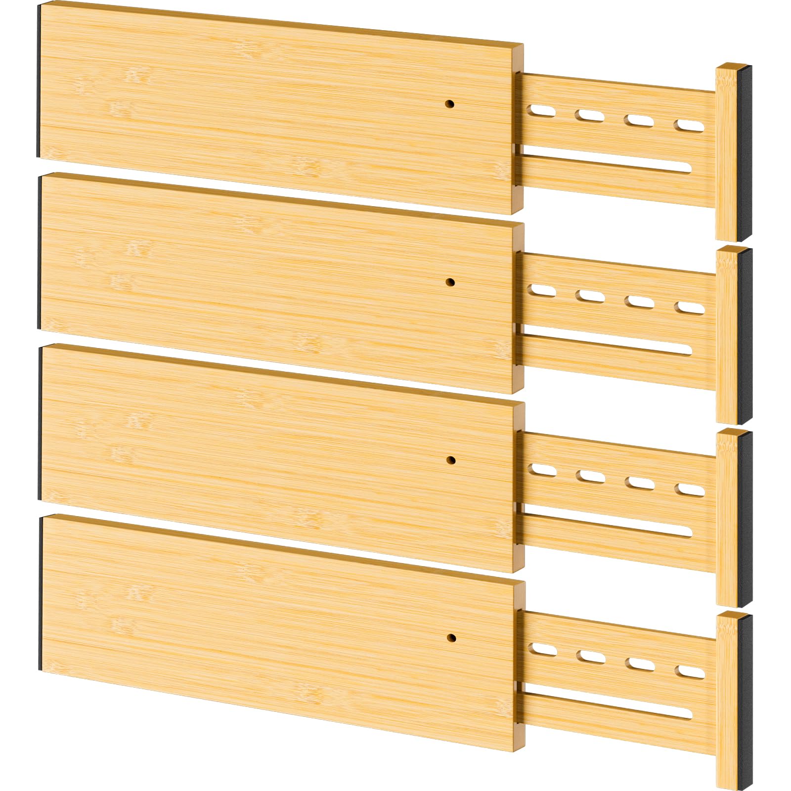 Phewnyzo  Bamboo Drawer Dividers Adjustable Expandable 4 Inch High Organizer for Clothes Kitchen Bathroom Office Storage Non Slip Pads 4 pack