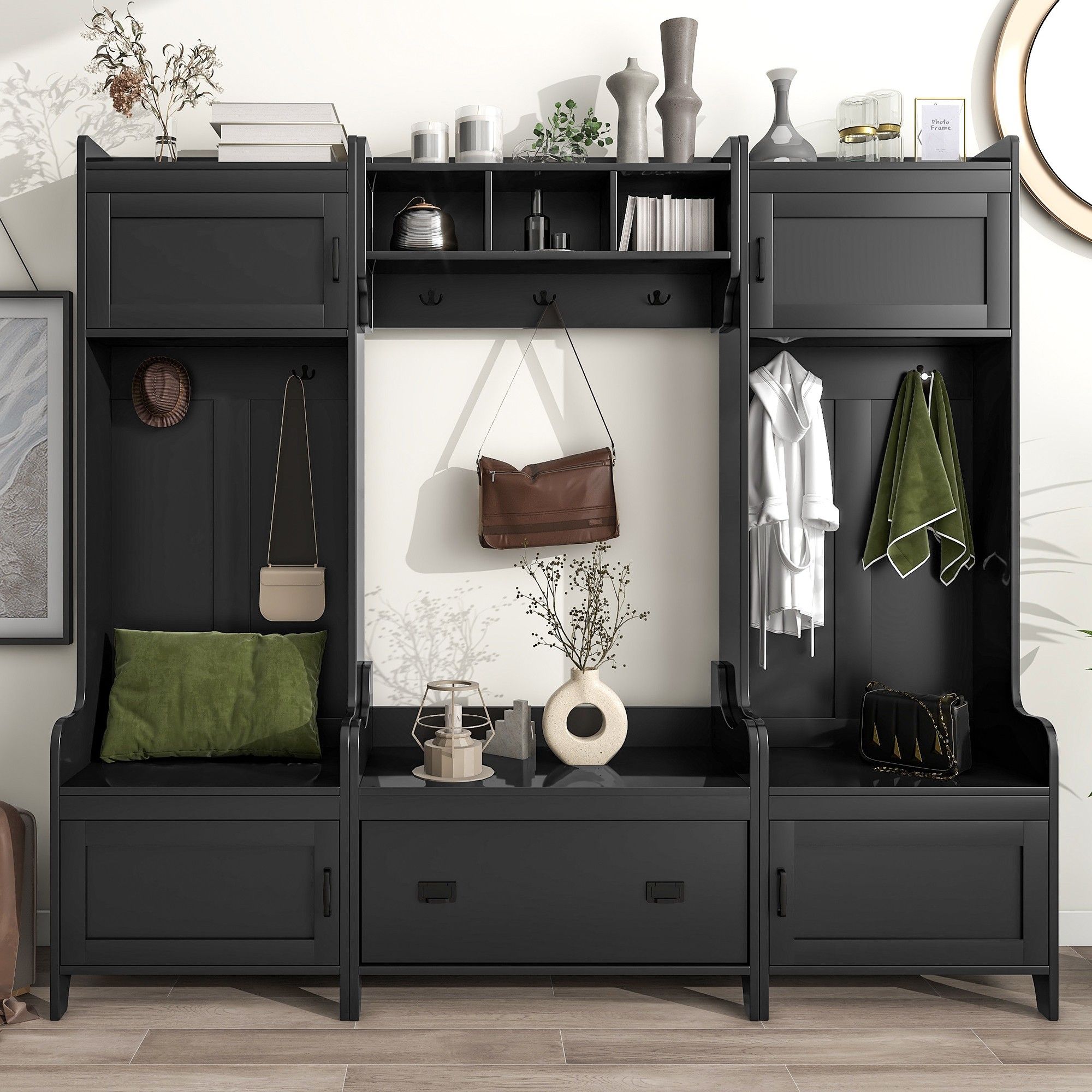 Yiekholo Modern 78.7-in Black Composite Hall Tree