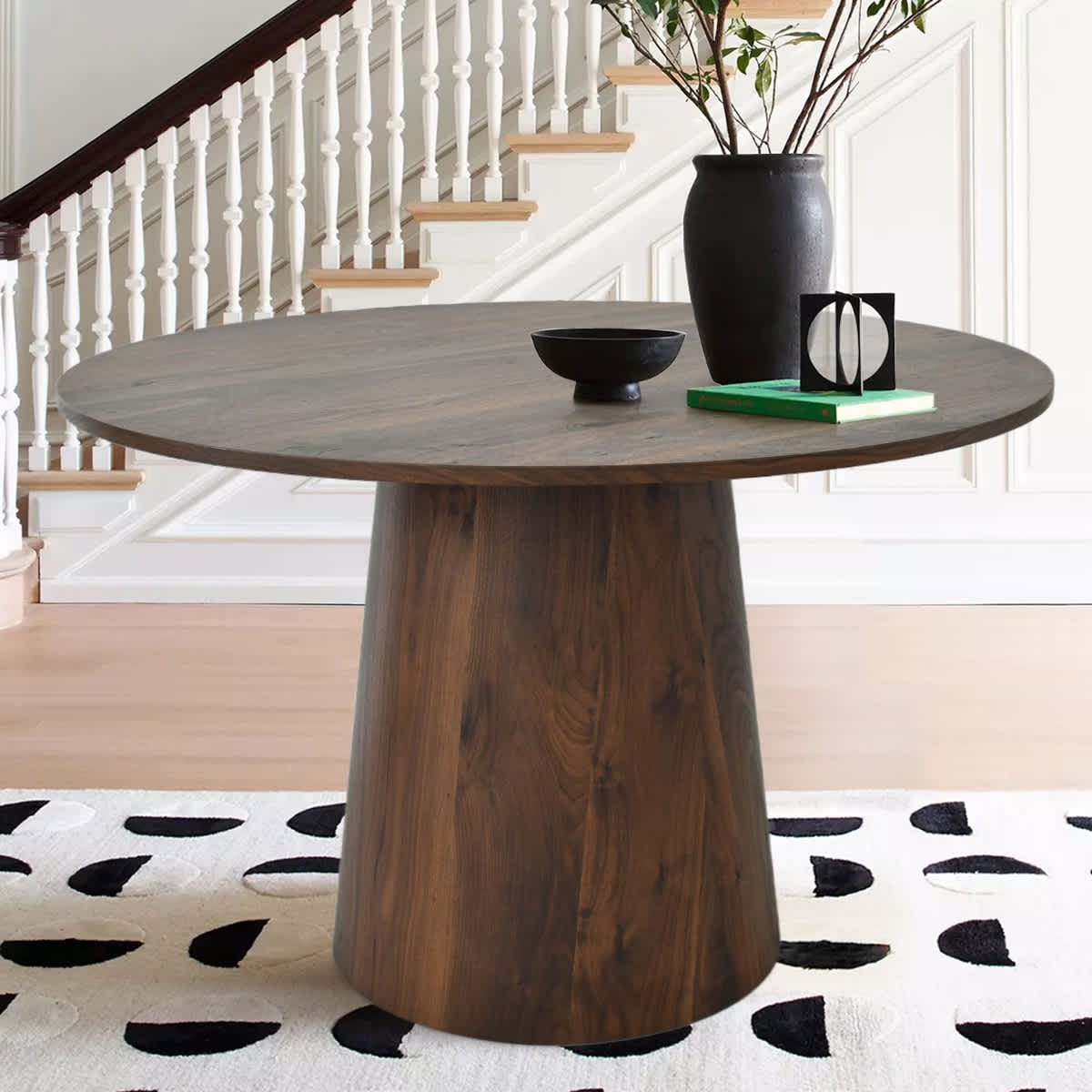 Maison Boucle DWEN-CONE-WN Walnut Round Casual Dining Table, MDF with Walnut Wood Pedestal Base 29.5 H