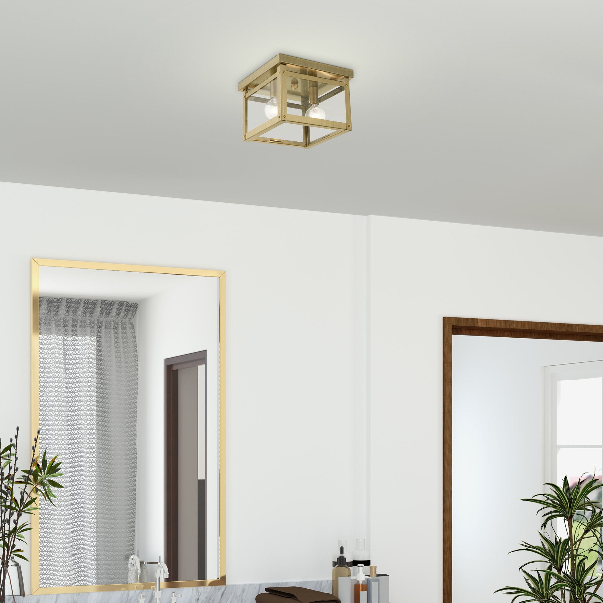 Milford Antique Brass Dual-Light LED Flush Mount with Clear Glass
