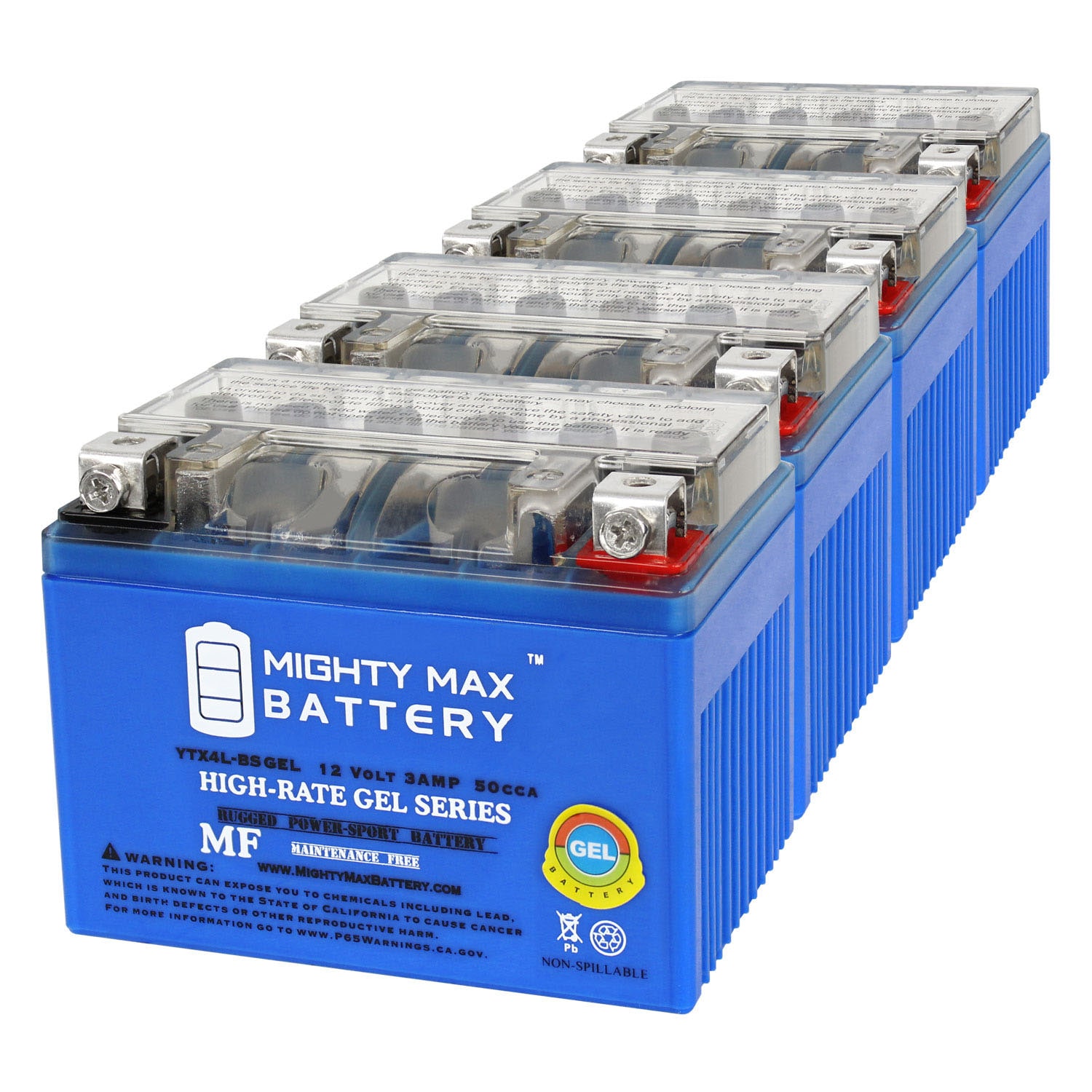 Mighty Max Battery MAX4028983 3AH GEL ATV Quad Dirt / Pit Bike 50/70/110/125 CC Rechargeable Sealed GEL 1230 Backup power Batteries 4 -Pack