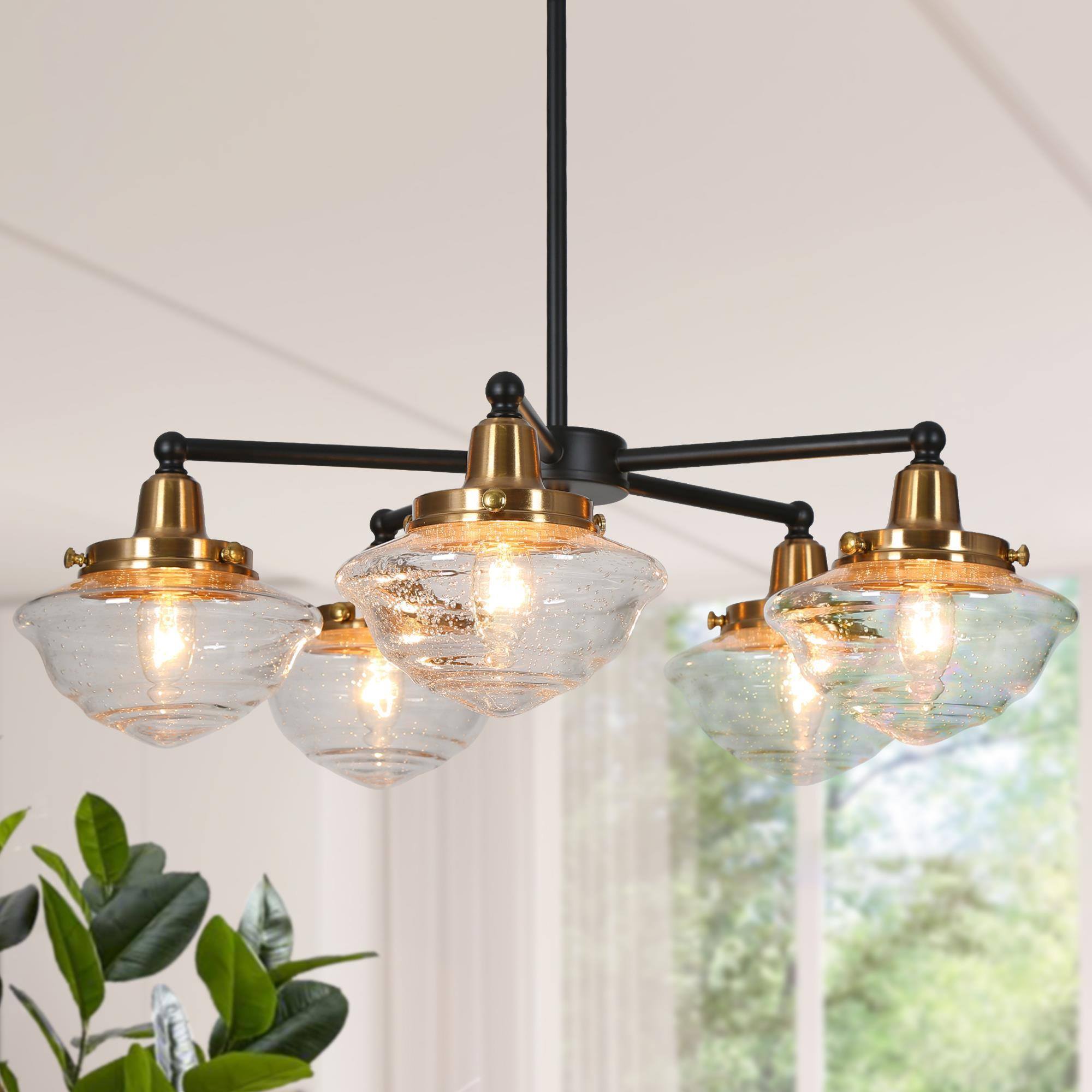 ZEVNI L3MVUMQVW50H5S08 Derron 5 -Light Matte Black Mid-century For Use in Bedrooms, Dining Rooms, Foyers, Kitchens, Living Rooms Chandelier
